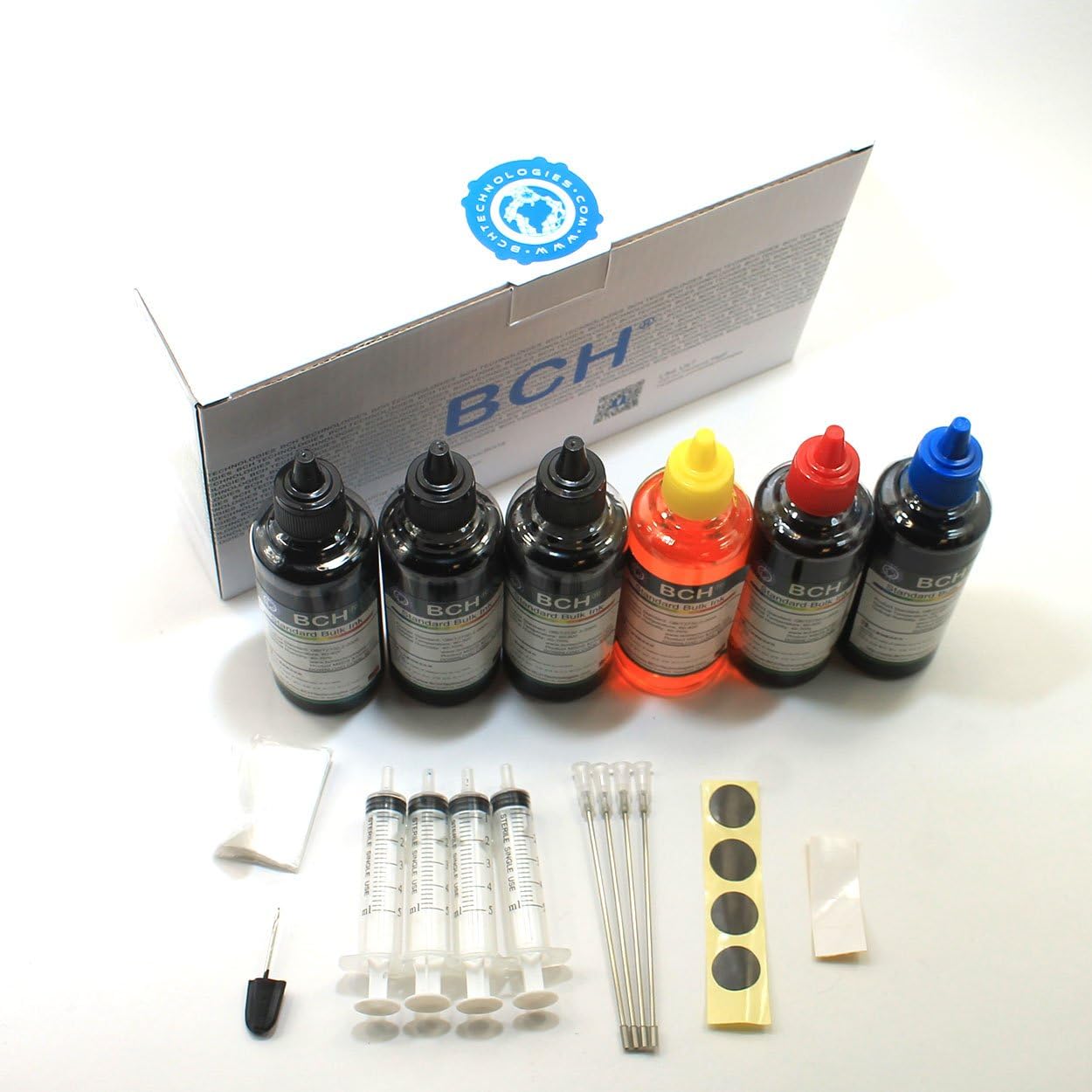 BCH 600ml Printer Ink Refill Kit for Canon Inkjet Printers - Compatible with PG-240 243 245 CL-241 244 246 XL Refillable Ink Cartridges - 6 Bottles x 100ml Bulk Ink Printer Refill