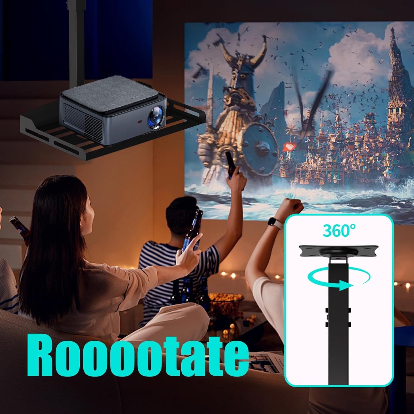 Universal Projector Ceiling Mount with Tray, Projector Mount Hidden Cable Routing, Height Adjustable up to 22.8 inches, Holds up to 11 lbs, Ideal for Home Theater and Office - Black