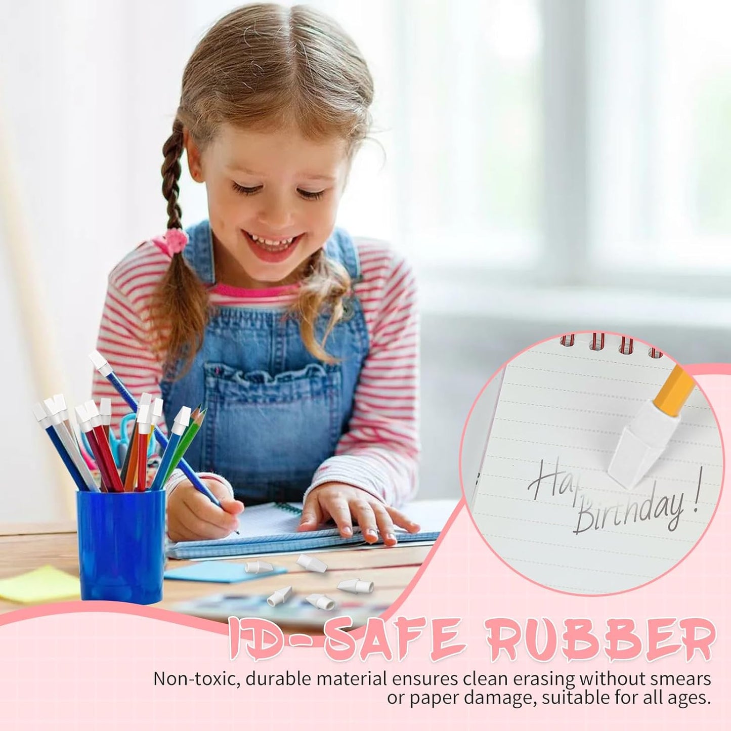 PRALB 200PCS Grayish White Pencil Top Eraser Caps - Compact Bullet Tip Erasers for Home, School & Office Essentials