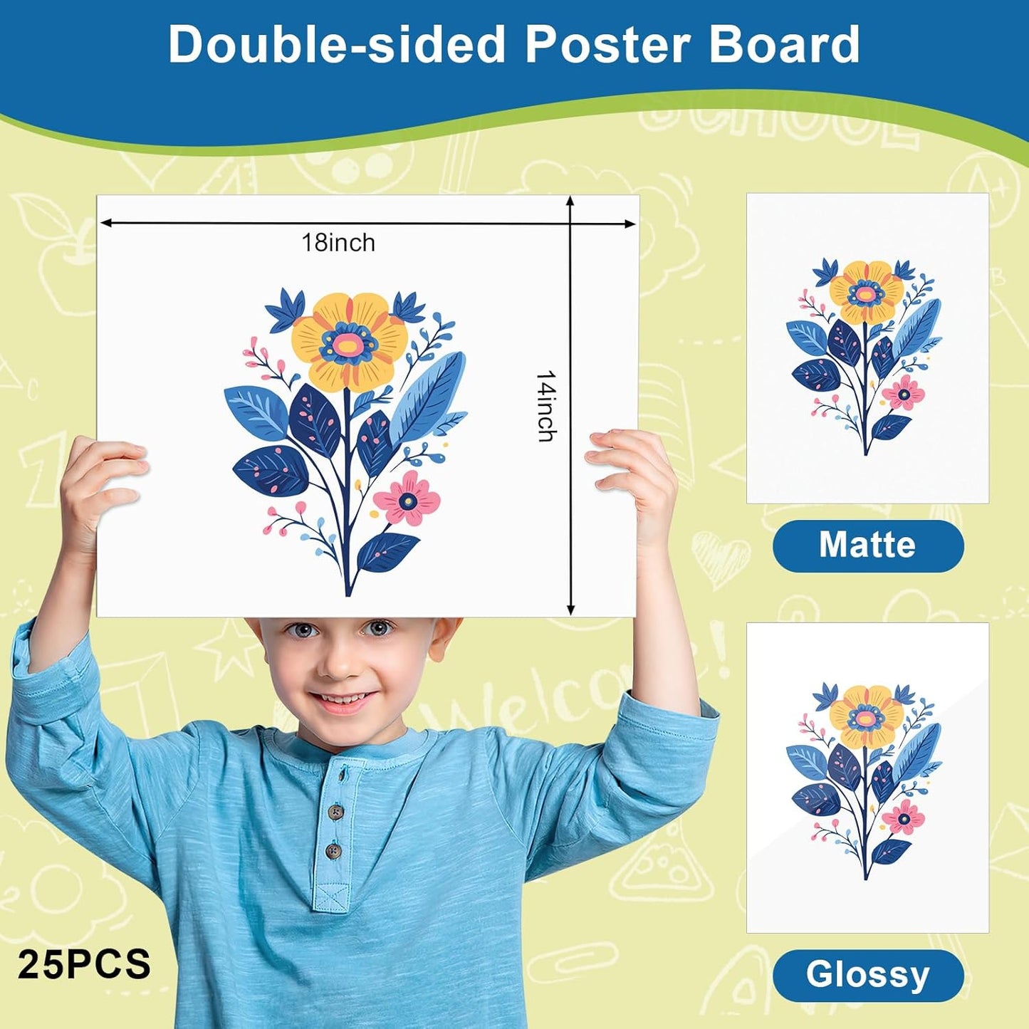 25 Pcs White Poster Board Paper 14x18, ROOKEA Blank Graphic Display Vision Boards Bulk for School Arts Classroom Crafts Projects Presentations Drawing Scrapbooking