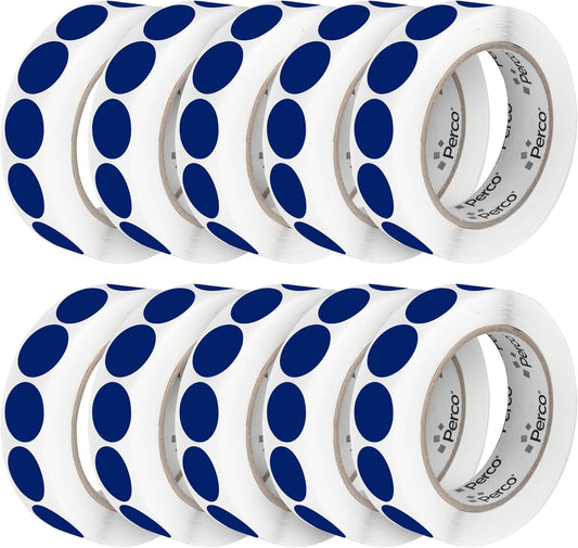 Perco Dark Blue 1-Inch Perforated Circle Dot Sticker Labels — 10 Rolls, 10,000 Round Stickers — with Permanent Adhesive for Inventory Management, Color Coding, Garage Sales, Crafts—Made in USA