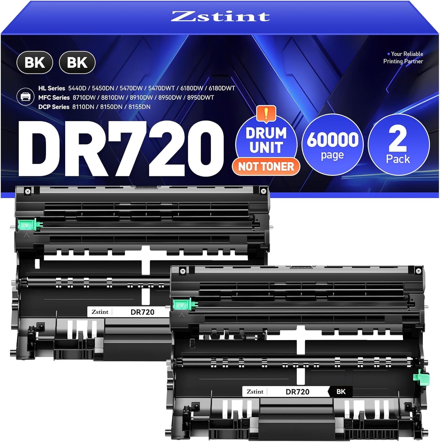 DR720 Drum Unit(Not Toner)2-Pack Replacement for Brother DR720 DR-720 Imaging Drum Compatible for Brother HL-5450DN HL-5470DW HL-6180DW MFC-8710DW MFC-8910DW MFC-8950DW DCP-8150DN 8155DN Laser Printer