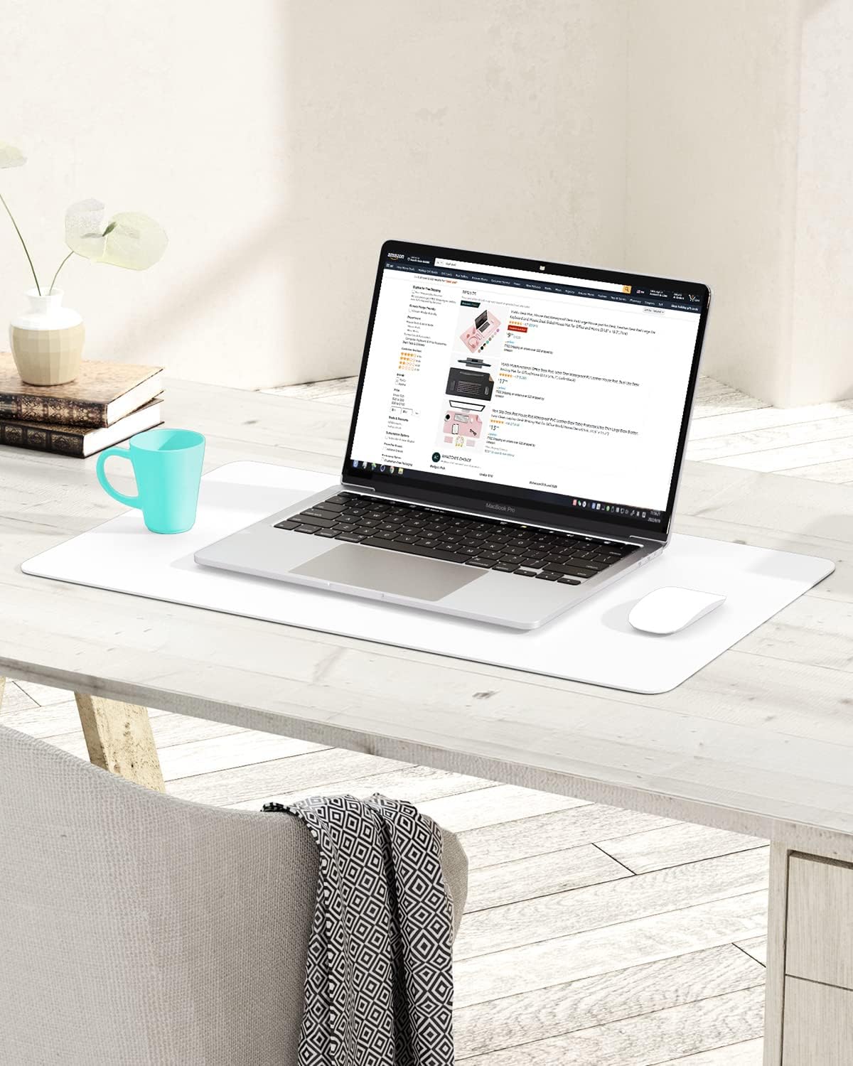 YSAGi Non-Slip Leather Desk Pad, Waterproof Laptop Computer Desk Keyboard Mat, Table Protector Blotter Mat, Large Mouse Pad for Office/Work/Home/Decor(White, 23.6" x 13.7")