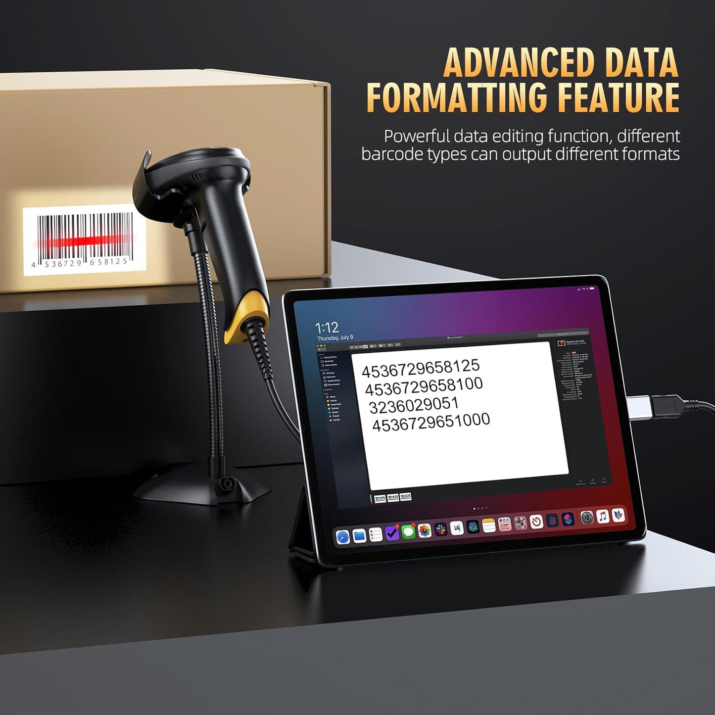 TEEMI 2D Barcode Scanner with Smart Stand USB Wired Handheld Automatic QR Data Matrix PDF417 OCR bar Codes Imager Global Shutter Computer Screen Scan for Windows Mac and Linux PC POS, Stand Included