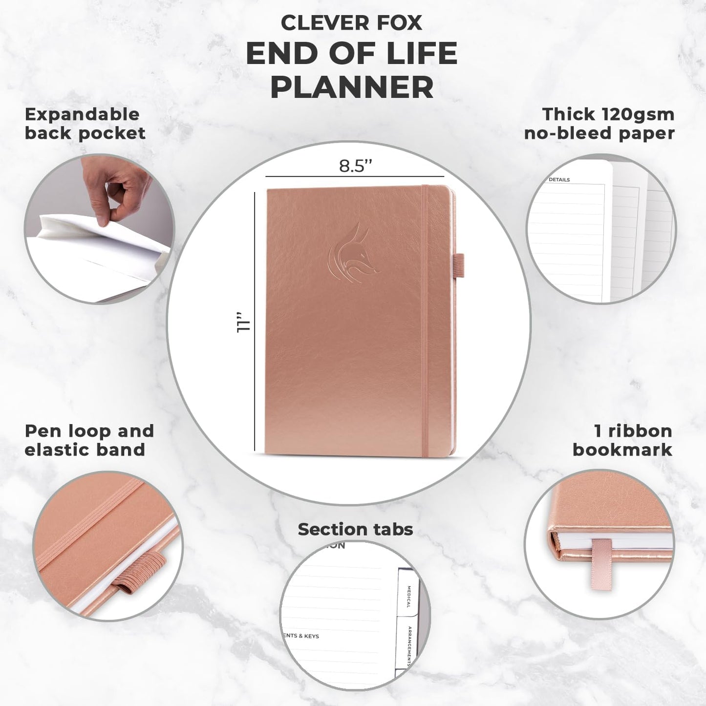 Clever Fox End of Life Planner – Final Arrangements Organizer for Beneficiary, Will Preparation, Last Wishes & Funeral Planning, A4 (Rose Gold)