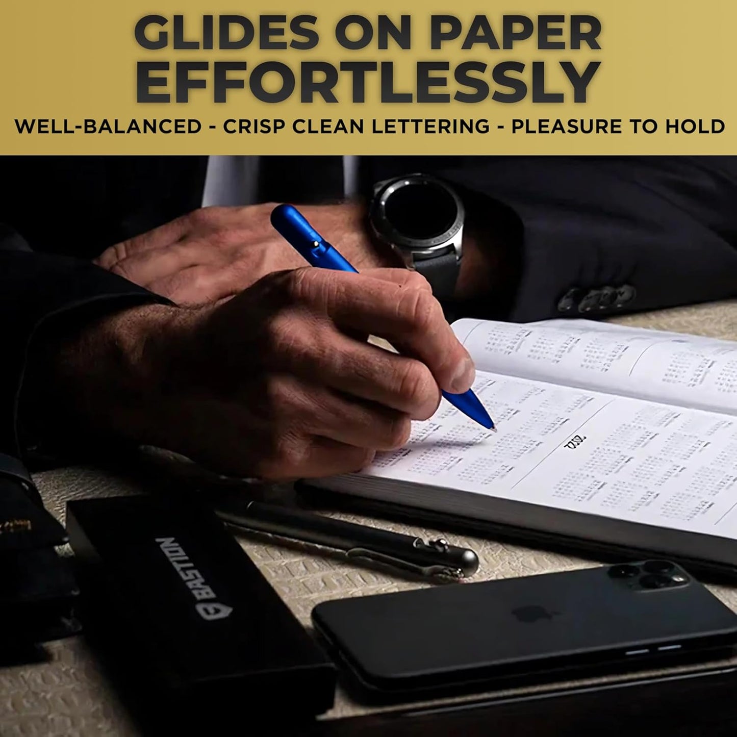 BASTION® Luxury Bolt Action Pen, Durable Professional Ballpoint Pen with Fine Tip, EDC Pen, Ink Refillable Pen for Birthday Gift, Travel Pen for School and Work