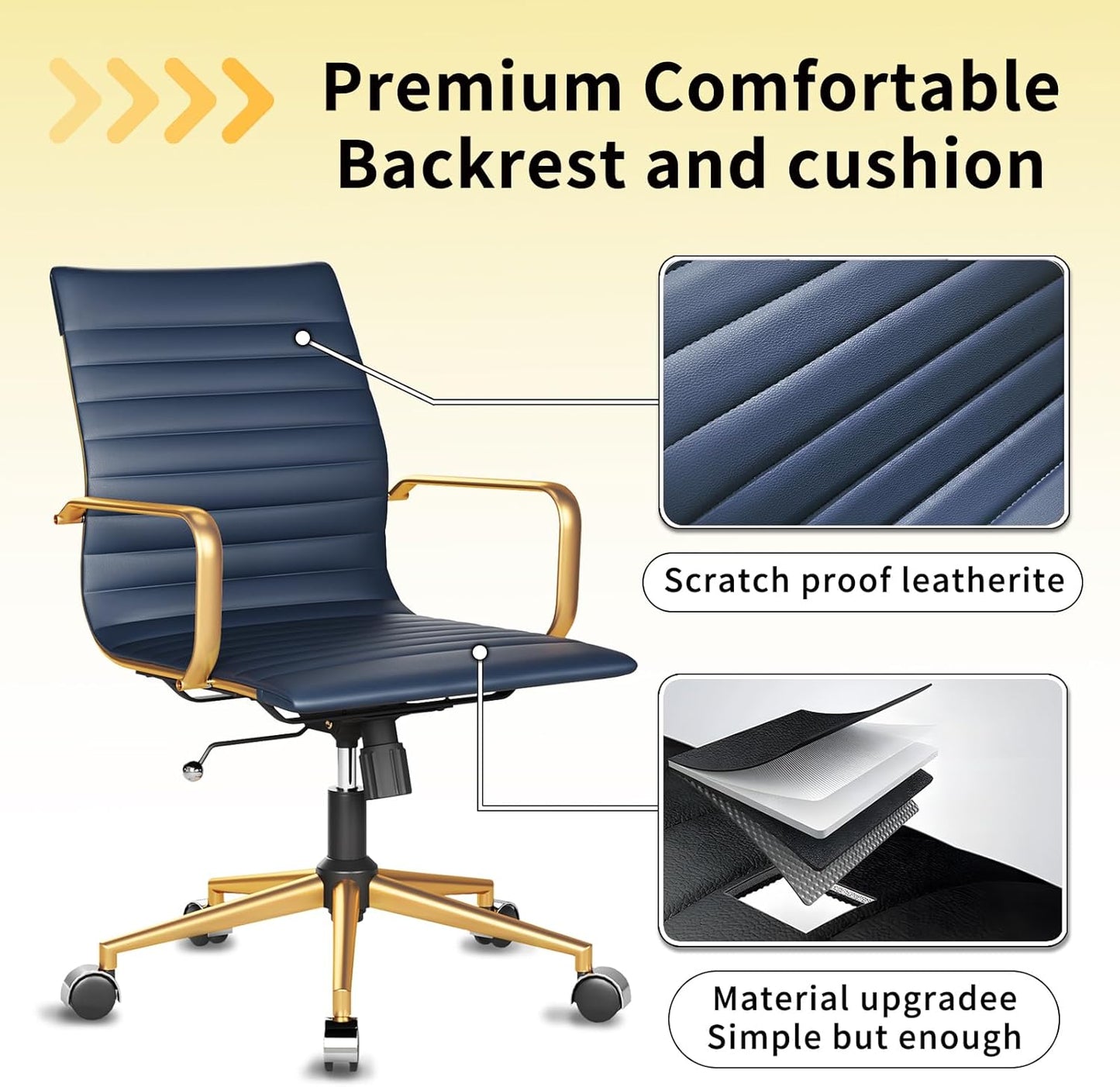 Chair, Desk Computer Chair ，with Armrests ，Ergonomic Office Chair for Home and Office, 17.32 x 22.83 x 35.43 inches, Multiple Colors (Gold Navy)