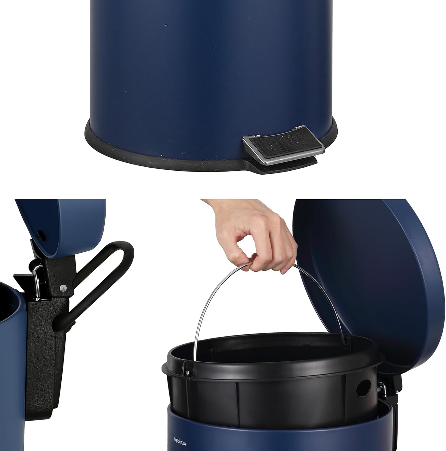 happimess HPM1000B Oscar 8-Gallon Step-Open Trash Can with Free Mini Trash Can, Modern, Fingerprint Proof for Home, Kitchen, Office, Large:7.9 Gallon Small:1.3 Gallon, Denim Blue