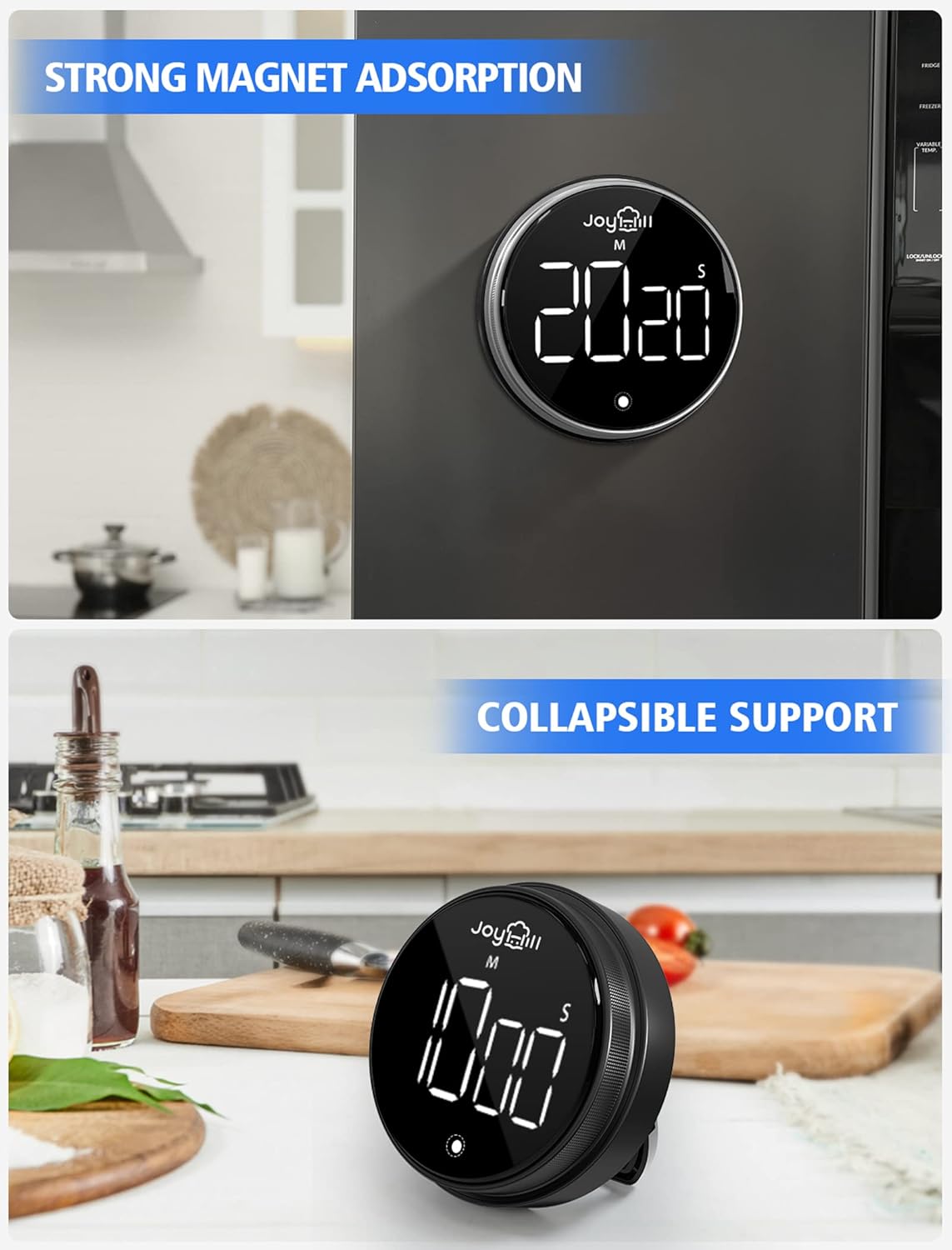 JOYHILL Digital Kitchen Timer, Large LED Display with Magnetic Countdown 3 Volume Levels, Ideal for Cooking Classroom Studying Fitness, Timer for Kids and Seniors, Red 2 Pack