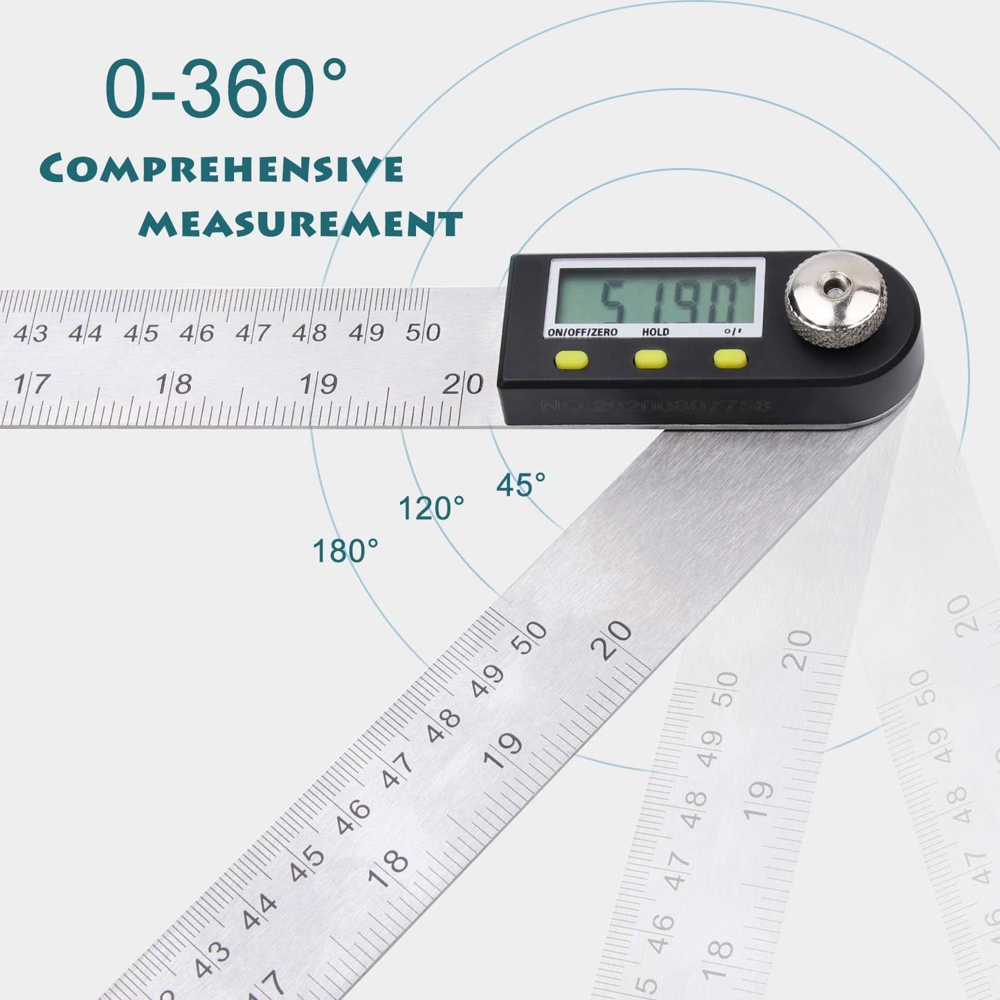 Delgada 20 inch/500mm Digital Protractor Stainless Steel Digital Display Angle Ruler Digital Angle Measuring Finder Tool for Woodworking