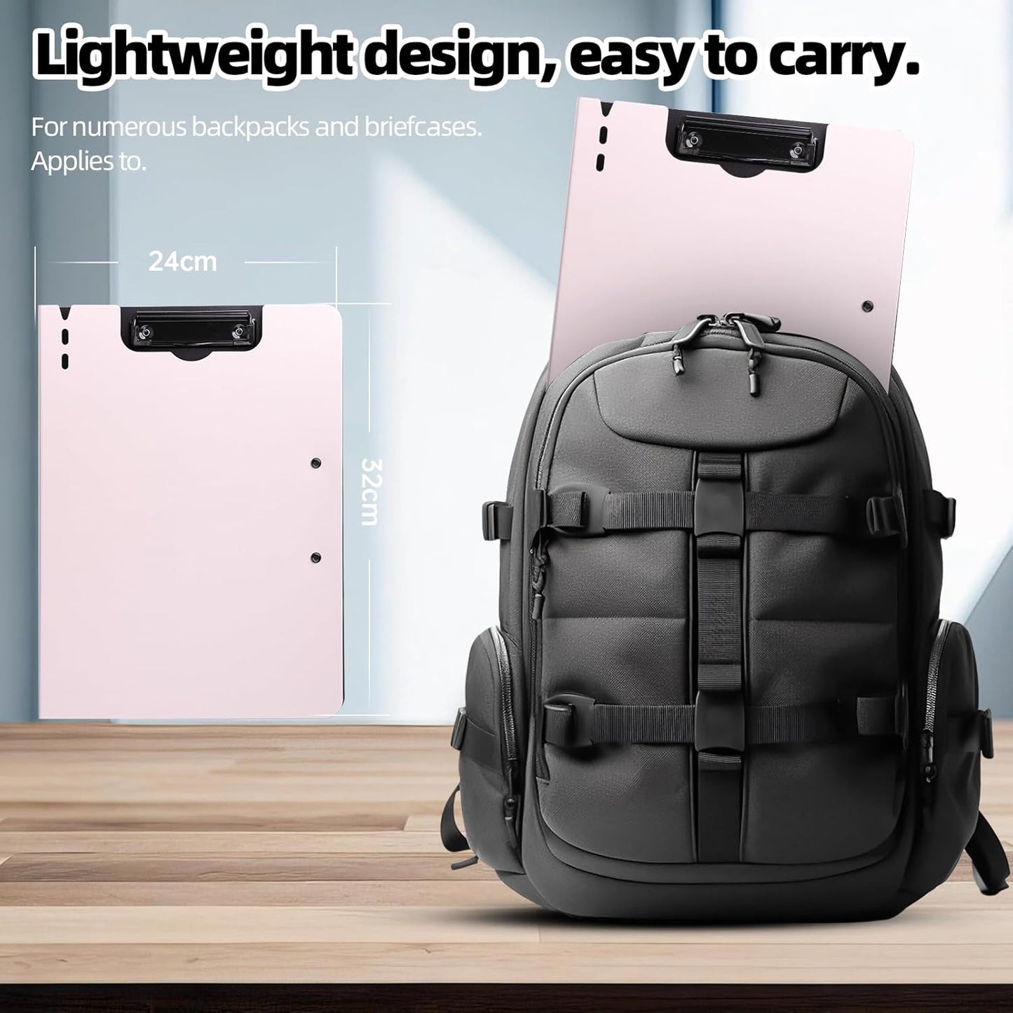 Clipboard Folder, A4 Foldable Clipboard with Horizontal and Vertical Double Metal Clips, 360 Degree Foldable Binder Clipboards with Pen Holder, File Cover Work Folder Clipboards, Pink