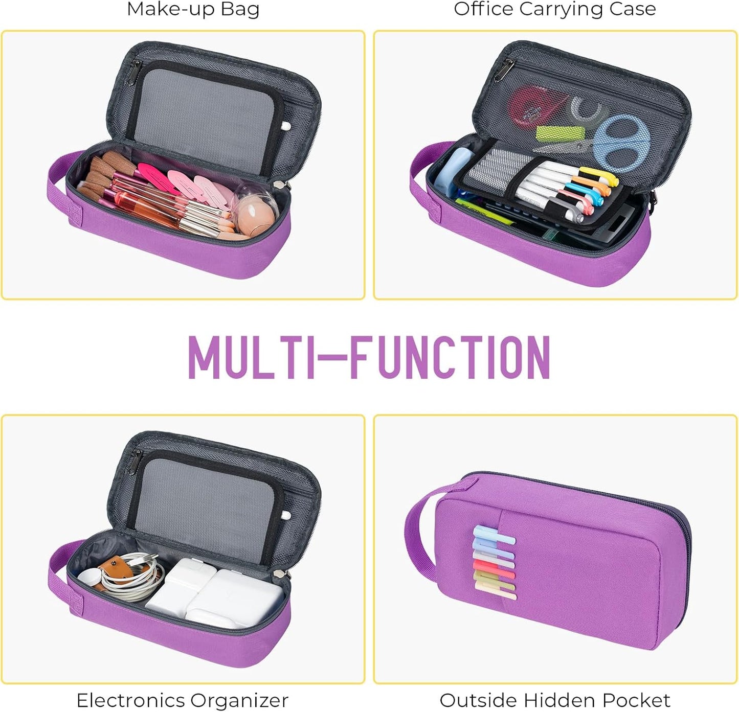 ECHSRT Big Pencil Case, Aesthetic Portable Zipper Pencil Bag with Hidden Pocket, Special Pouch for Men Women Adults, Stationery Organizer Pen Cases for Office Travel, Purple