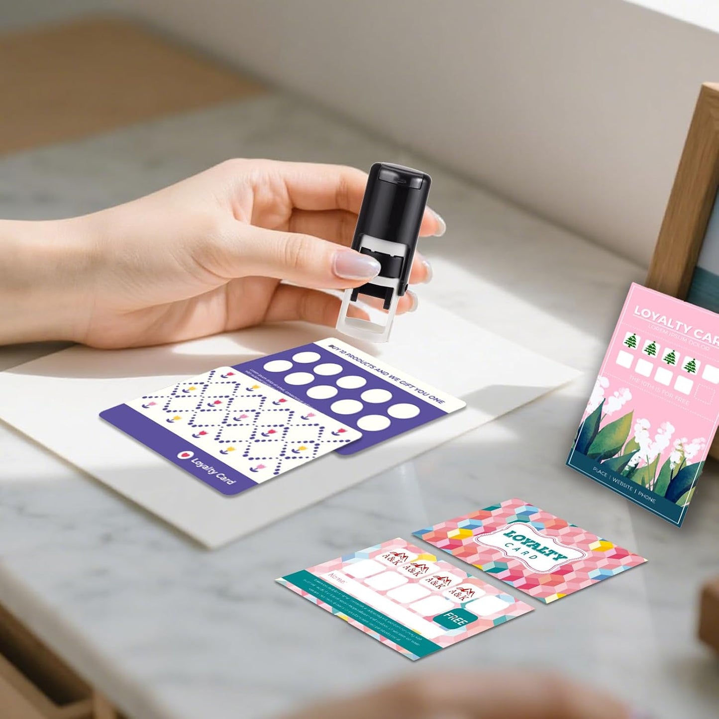 Custom Loyalty Card Stamp Self Inking & Refillable 4 Ink Color Options Upload Your Logo 12mm Personalized Mini Stamp for Coffee Cards, Reward Programs, Journals