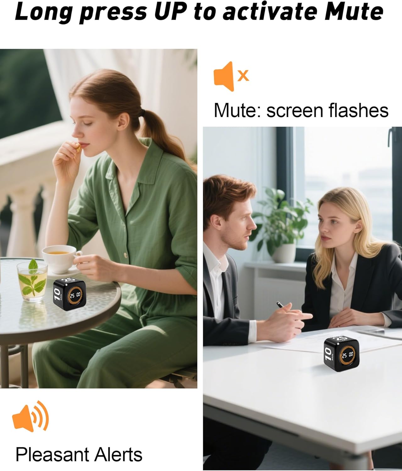 Pomodoro Timer Cube for Productivity — 5/25/10/50 Minutes Preset, Digital Gravity Sensor Desk Visual Timer for ADHD, Silent Mode, Ideal for Office, Study, Kitchen & Kids