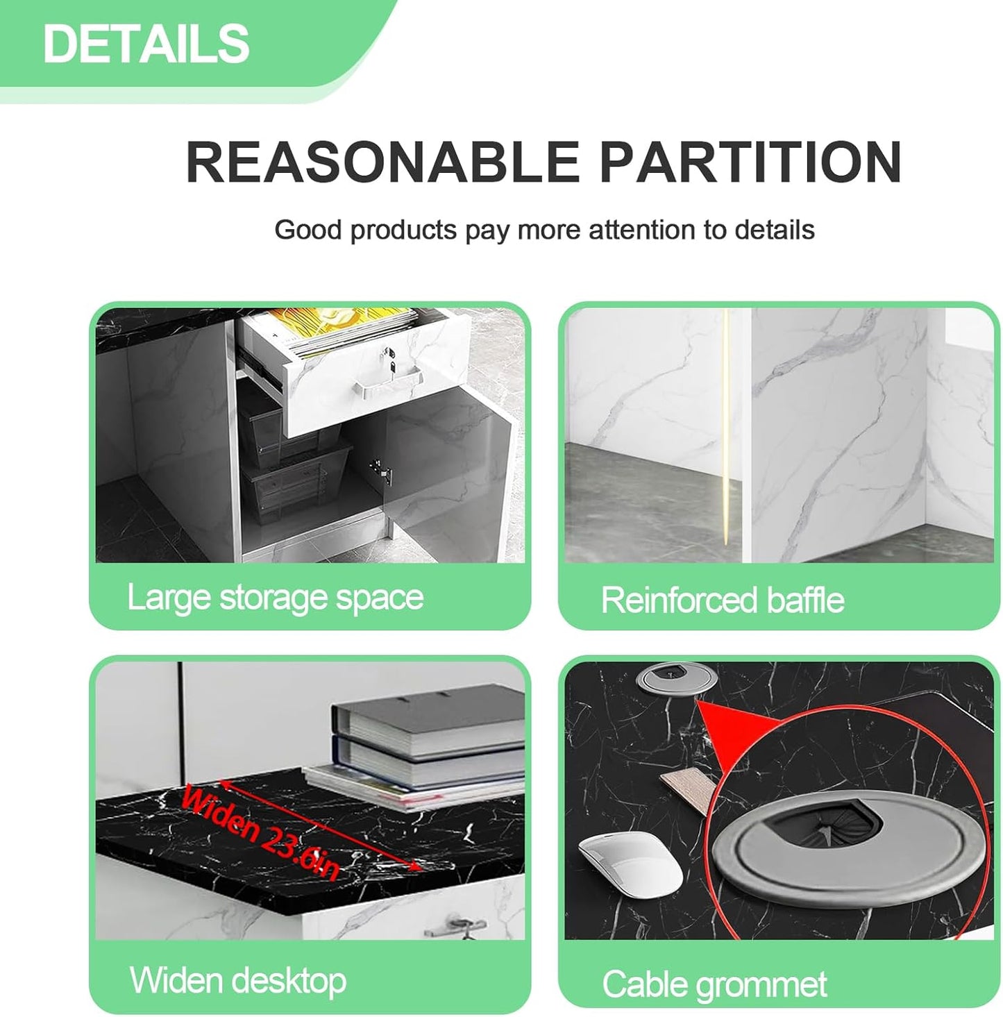 Modern Reception Desk with Counter and Drawer Office Front Desk with Cabinet Wooden Commercial Reception Table Checkout Counter for Retail Salon Lobby White and Black Right 71inch/180cm