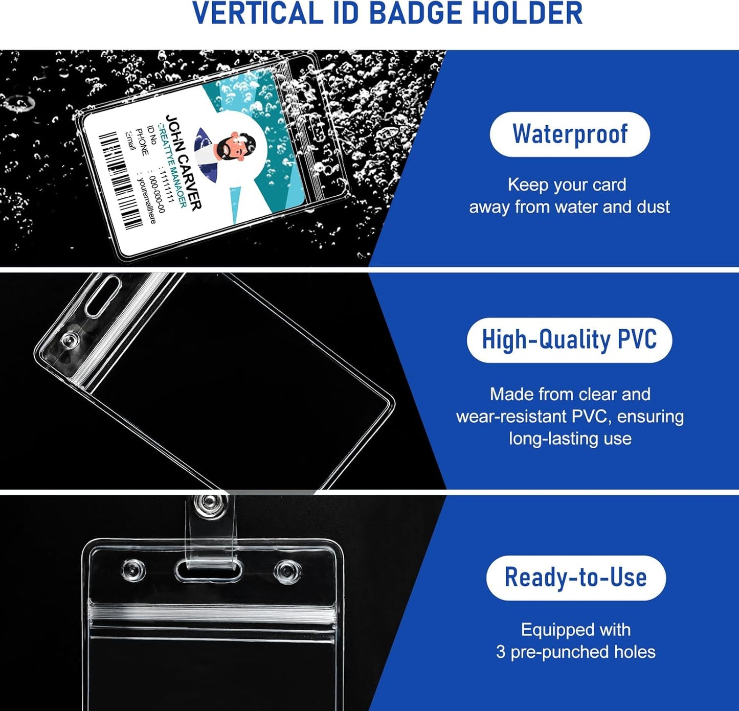 30 Pack Heavy Duty Retractable Badge Reel with Waterproof Vertical Name Badge ID Card Holders and Key Ring for Card Keychain Badge Holder