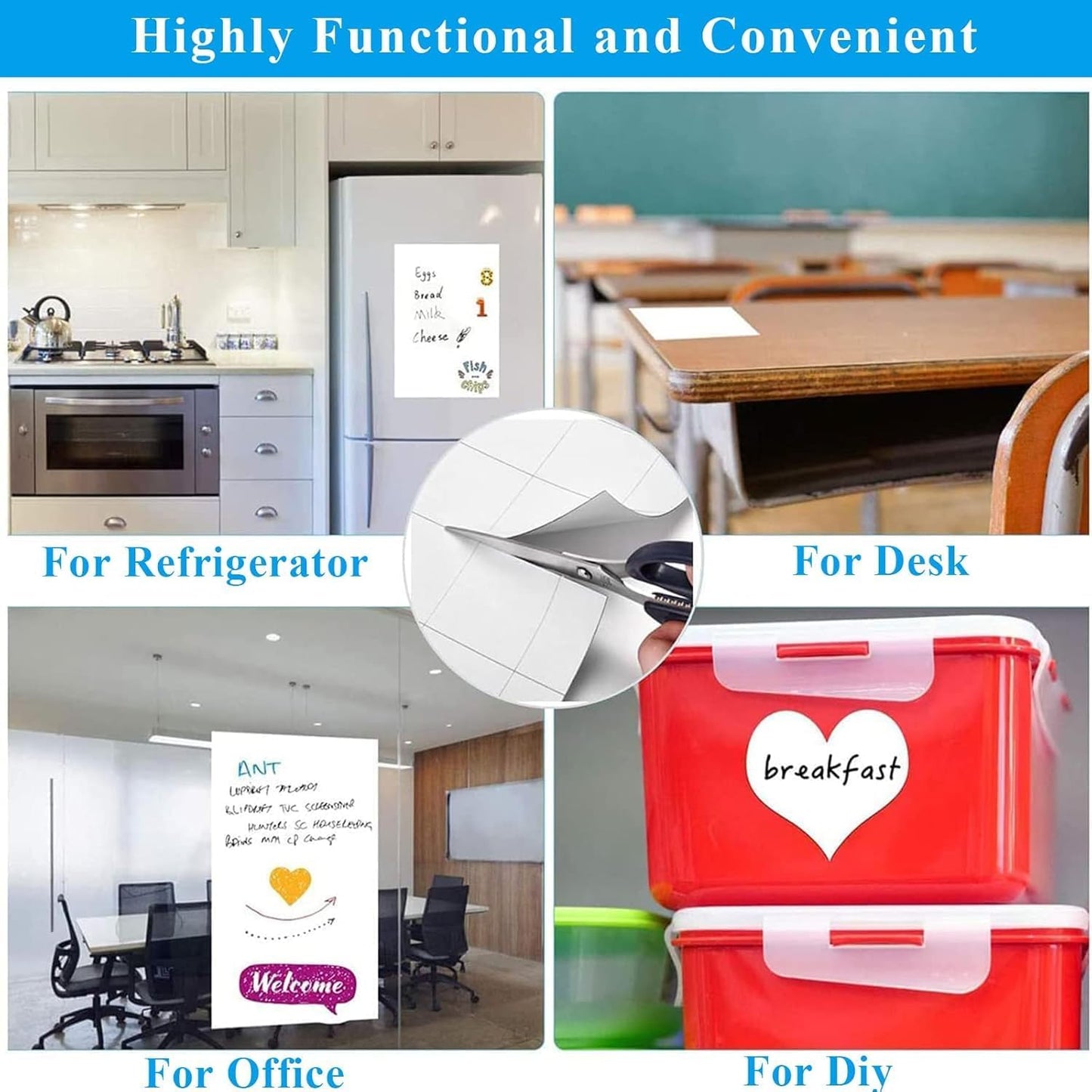 White Board Sticker Adhesive Backing, 39" x 78" Magnetic Dry Erase Board Contact Paper Stick on Wall, Whiteboard Sheet for Teacher Kids Classroom, Include Markers, Eraser with Magnet