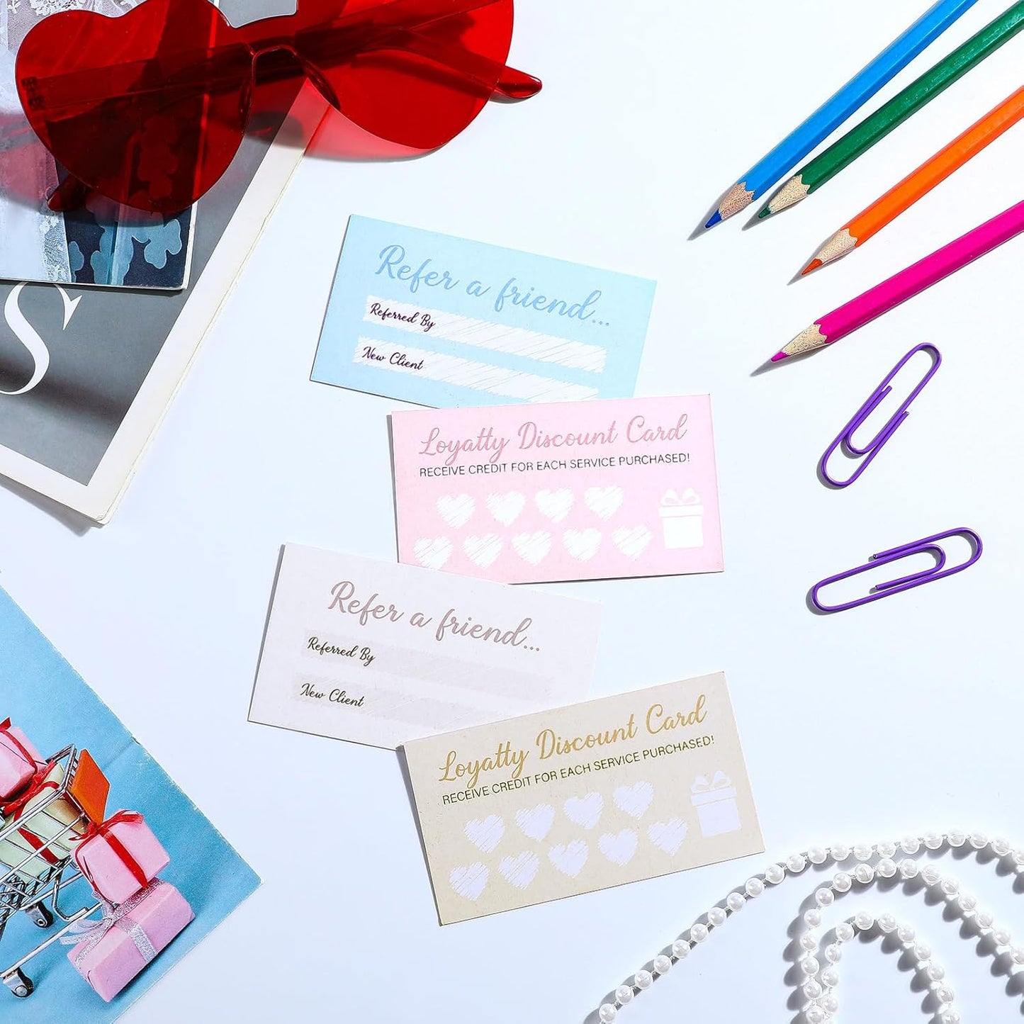 Seajan 200 Pcs Referral and Loyalty Discount Card 3.5 x 2 Inch Punch Cards, Double Sided Loyalty Cards for Small Business Reward Awards for Behavior, 4 Style