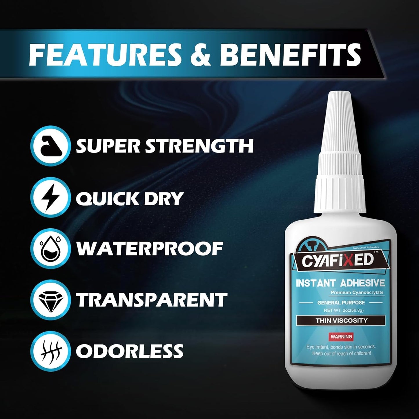 Super Glue Liquid, Instant Clear Cyanoacrylate Thin Viscosity Adhesive, Food Safe CA Glue for Shoe Sole Repair Leather Ceramic Plastic Glass Metal Wood Aquarium Porcelain Rubber Pottery Model Craft