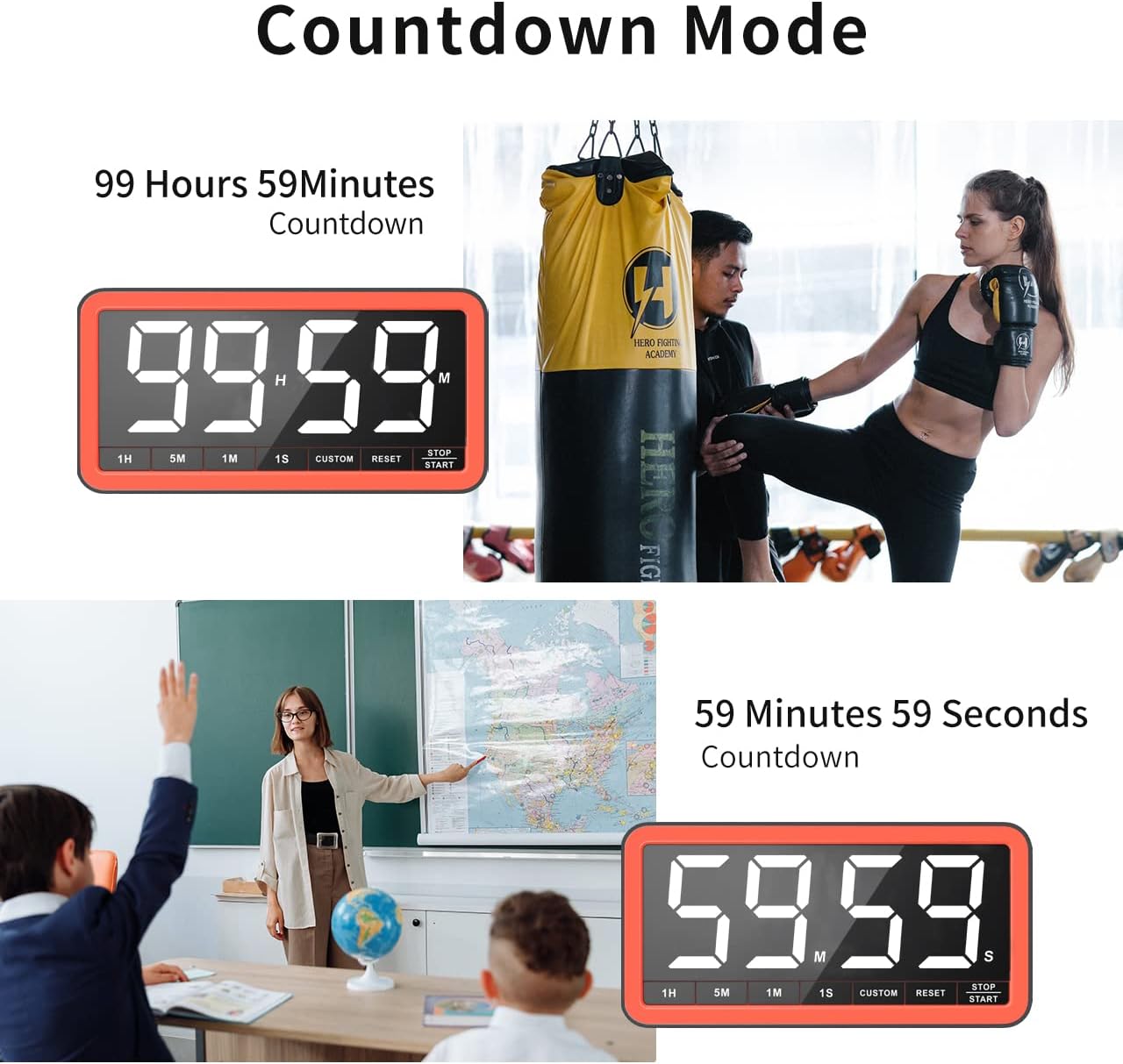 VOCOO Digital Kitchen Timer with 7.8” Extra Large Display, Magnetic LED, with 3 Brightness, 4 Alarms and 3 Volume Levels, Battery Powered Countdown Count Up Timer for Cooking, Classroom, Home Gym