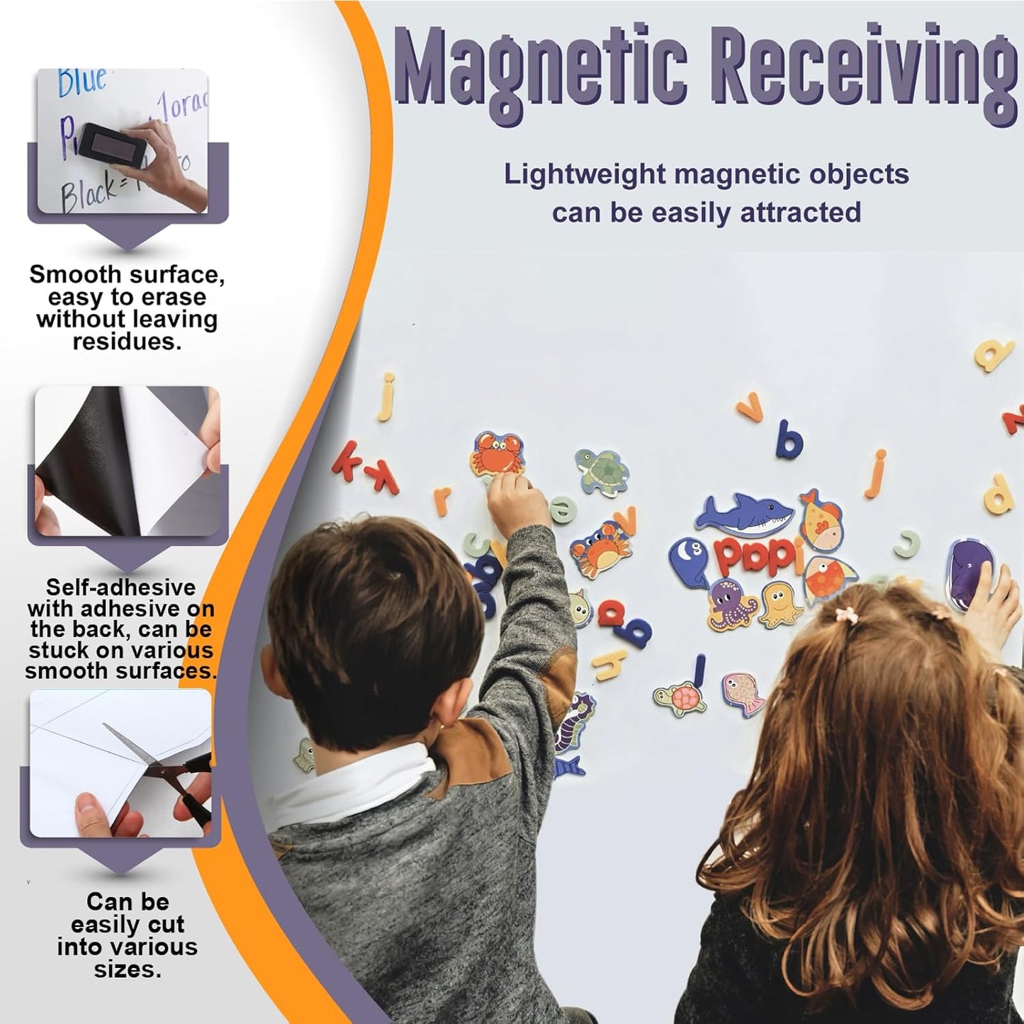 Magnetic Whiteboard Sticker - Adhesive Backing 24'' x 16'' Dry Erase Board for Wall Whiteboard Contact Paper for Office Home Door Include Marker Magnet Eraser