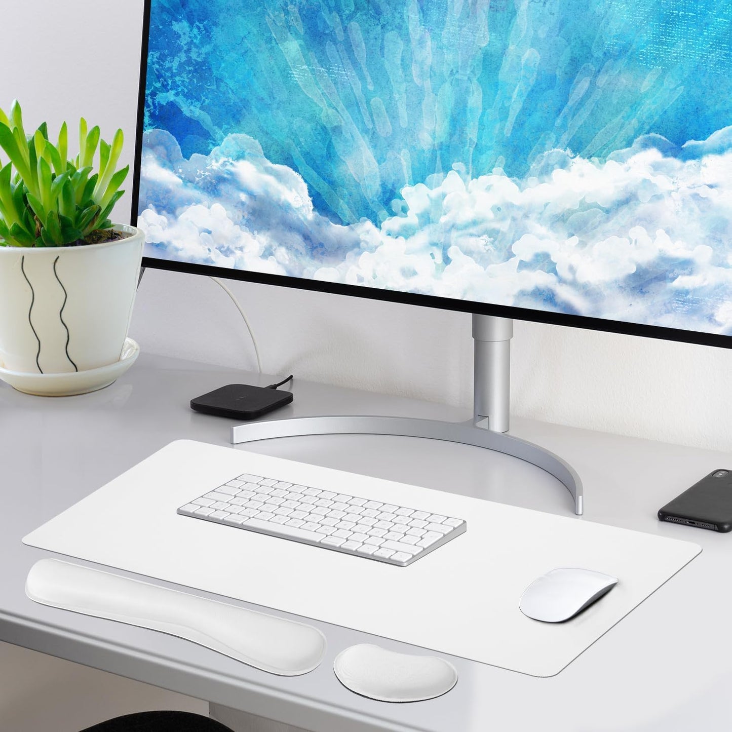 Bloss Leather Desk Pad and Keyboard Wrist Rest, Large Mouse Pad + Keyboard Pad+Mouse Wrist Support, Non-Slip Desk Mat Protector for Office, Home (35.4×15.7 Inches,White)