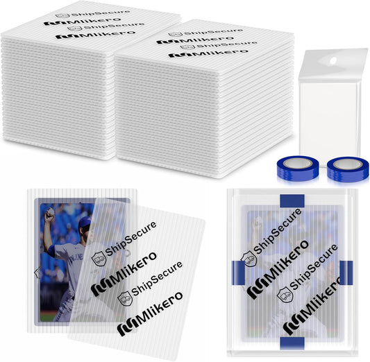 120 Pack Trading Card Shipping Protectors, 3.5'' x 4.5'' Plastic Card Protector with Tape Rolls for Mailing Sports Cards