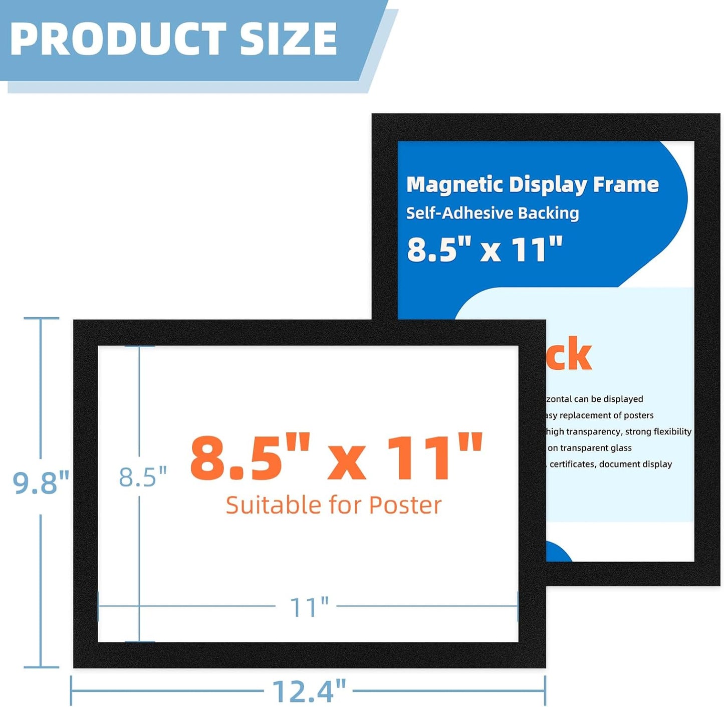 Magnetic Sign Holder 8.5 x 11-5Pcs Magnetic Frames for Refrigerator Double Sided Reusable Adhesive Frames for Walls Door Window Picture Photo Document Paper Poster Magnetic Display Frame