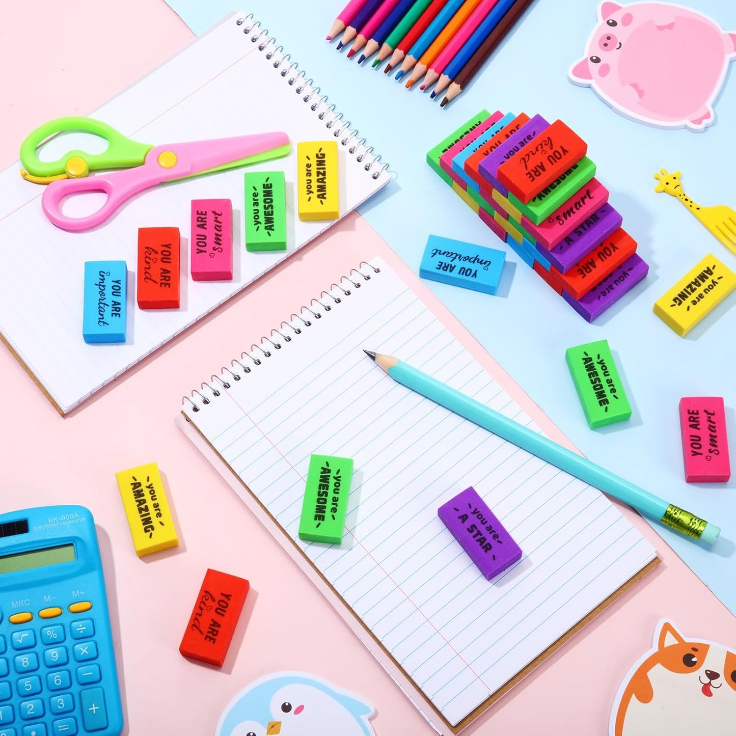 180 Pcs Inspirational Erasers for Kids Christian Pencil Erasers Bulk, Back-to-School Gifts Motivational and Cute Supplies for Students Classrooms, Drawing (Multicolor,Motivational)