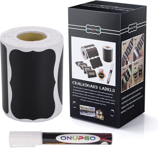 ONUPGO Chalkboard Labels-180pcs Waterproof Reusable Blackboard Stickers with 1 Liquid Chalk Marker for Mason Jars, Parties Decoration, Craft Rooms, Weddings, Storage, Organize Your Home & Kitchen