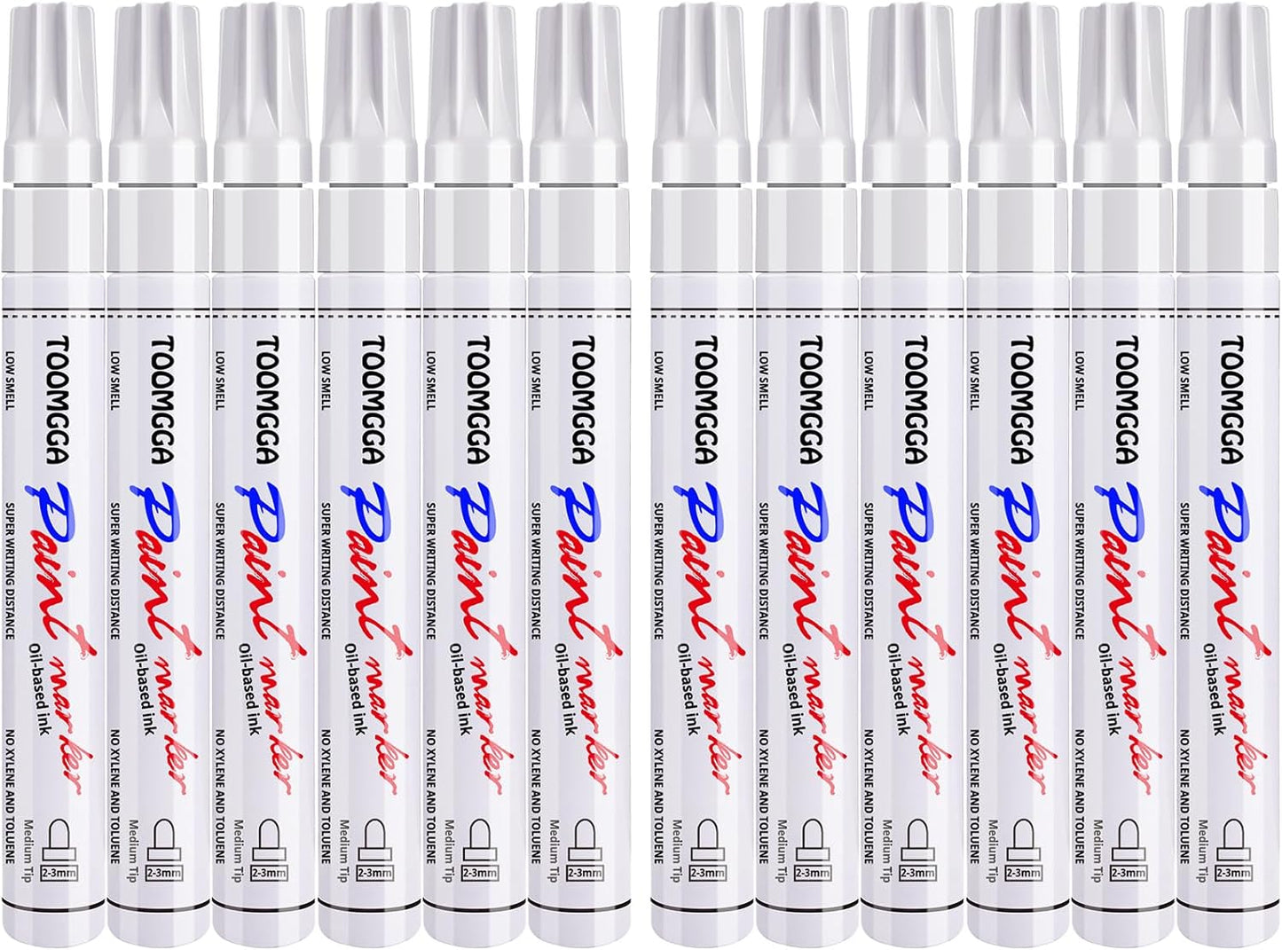 White Paint Pens Permanent Paint Markers - 12 Pack Oil Based Marking Pens, Medium Point, Quick Drying and Waterproof Pens for Rock Painting Car Tyre Metal, Plastic, Canvas, Wood
