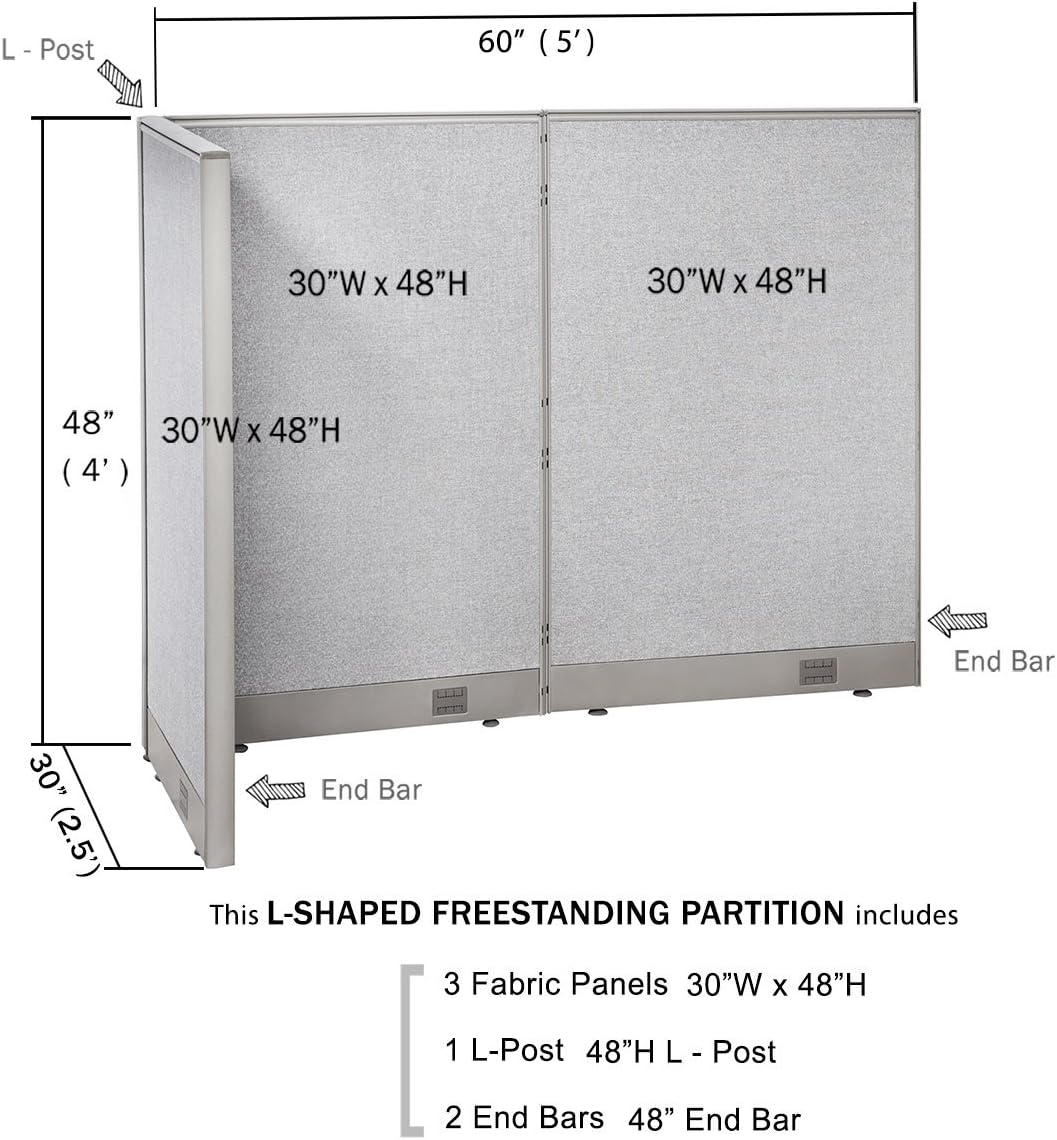 GOF Freestanding L Shaped Office Partition, Large Fabric Room Divider Panel, 30" D x 60" W x 48" H