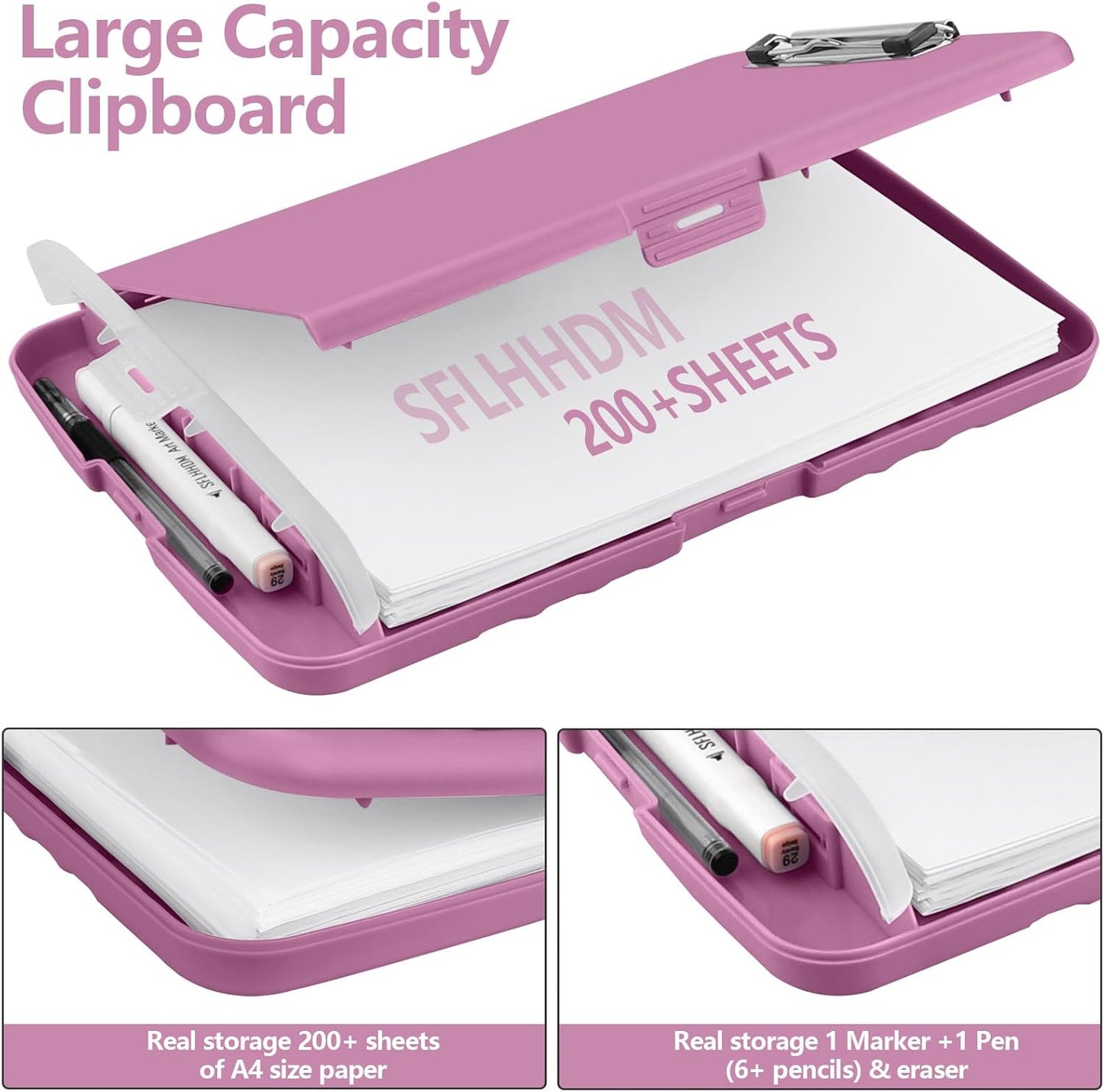 Clipboard with Storage, A4 Binder Nursing Clipboards with Pen Holder, Heavy Duty Storage Clipboards with Low Profile Clip, Clipboard Folder Side-Opening, Smooth Writing Clip Board (Violet)
