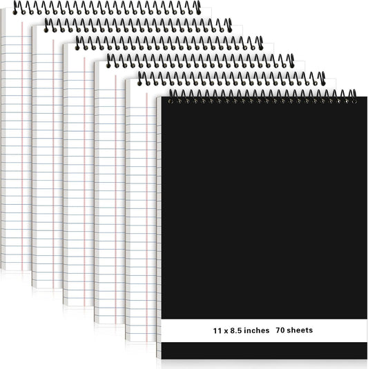 6 Pcs Legal Pad Top Spiral Bound Notebook 70 Sheets Wirebound Notepad Double Sided Ruled Memo Steno Pad with Stiff Back Cover for Business(8.5 x 11 Inches,No Holes,White)