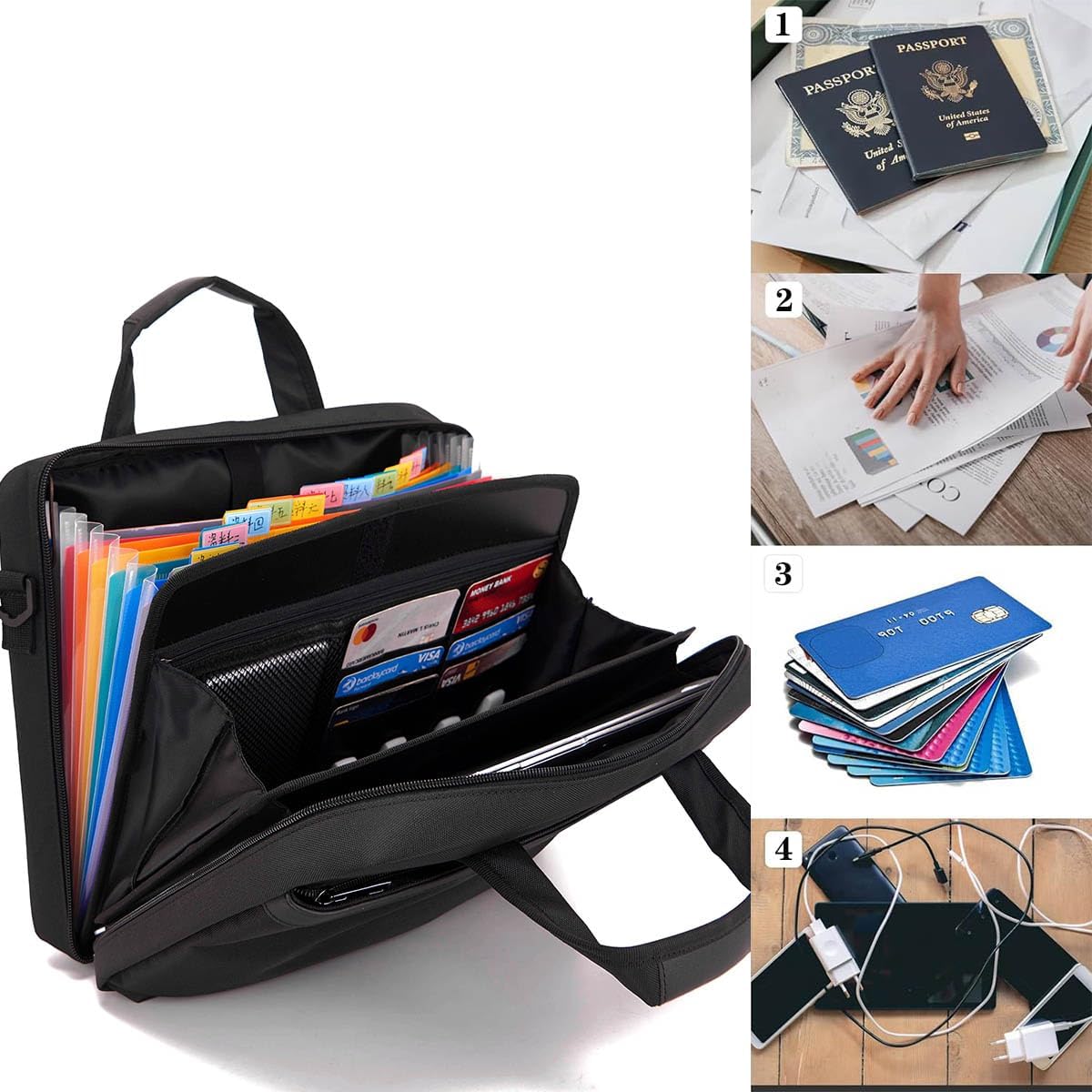 BARDOLPH Accordian File Folder with Handle, 12 Pocket Expanding Folder with Zipper, Heavy Duty Accordian Organizer (Black)