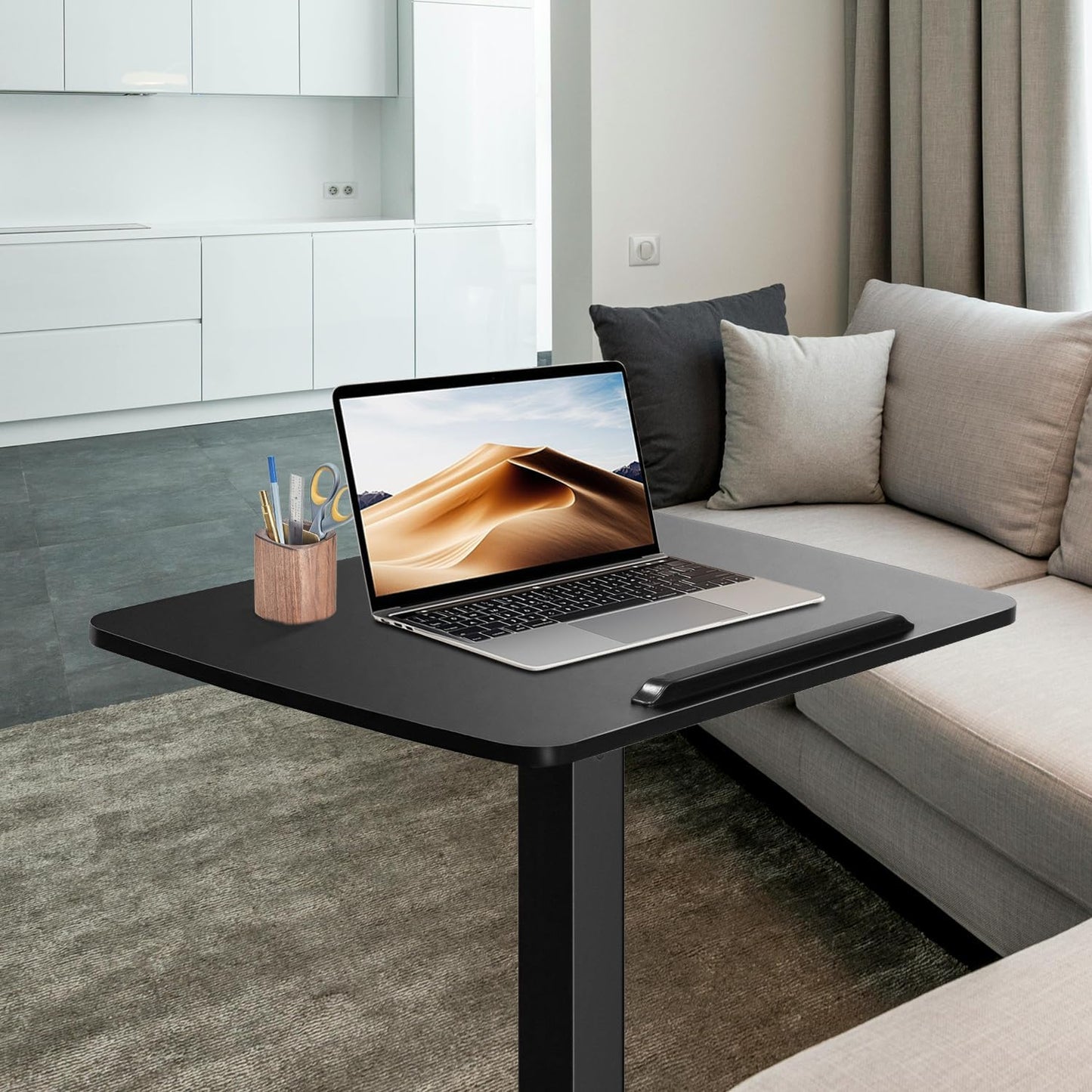 Mobile Standing Desk with 45° Tilting Desktop, Portable Rolling Standing, Height Adjustable Sit Stand Foldable with Wheels, Mobile Desk Workstation for Home Office (Black, Small)