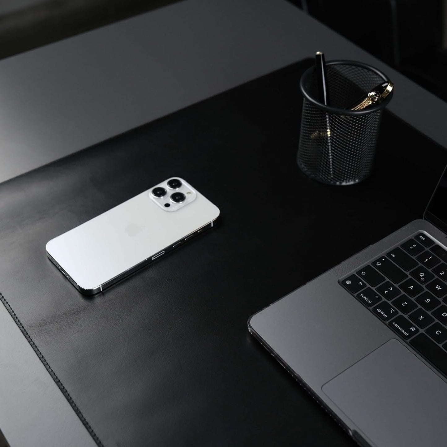 Jersey Genuine Calfskin Leather Desk Pad, Office Desk Mat with Non-Slip Bottom, Smooth Surface for Mouse & Keyboard, Desk Protector (14.6x31.5 inches) (Black)