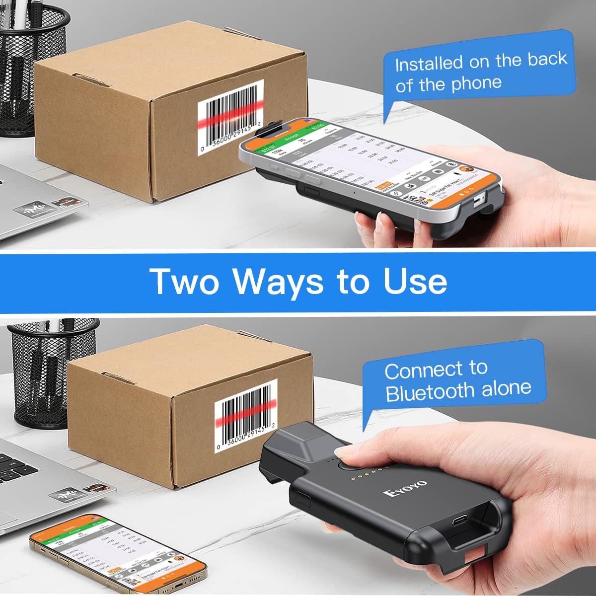 Eyoyo Upgraded QR Code Scanner Bluetooth Android Barcode Scanner, Portable Back Clip Wireless 1D 2D UPC ISBN Inventory Barcode Reader PDF417 Data Matrix Code Compatible with iPhone, Android Phone