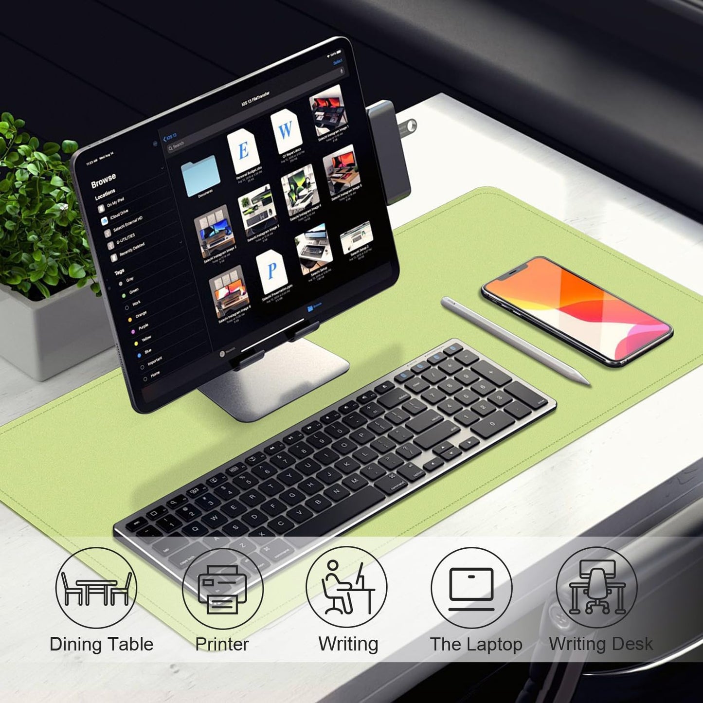 Leather & Suede Desk Pad Protector, Non-Slip Large Mouse Pad, Waterproof Desk Blotter Cover for Office & Home (Matcha Green, 23.6" x 13.7")