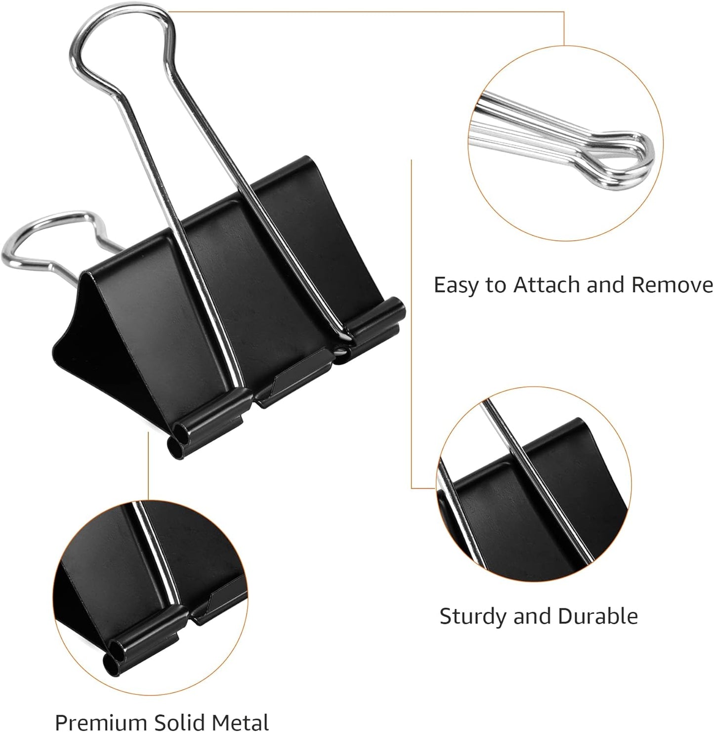 Amazon Basics Sturdy Binder Clips for Office Use, 48 Count (4 Pack of 12), Large, 2 in, Black