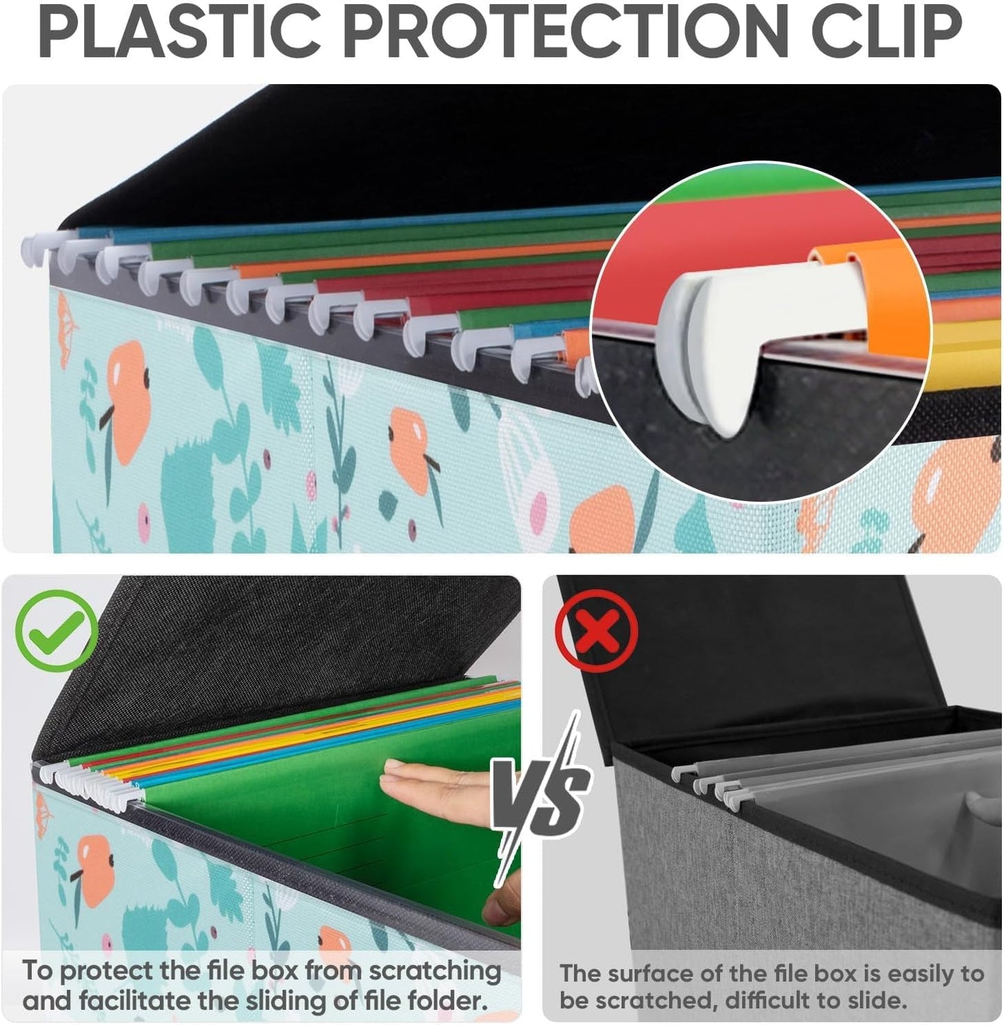 BALEINE File Organizer Box with Lid, Collapsible File Folder Organizer with Plastic Slide, Hanging File Folder Box for Office Document Storage (2 Pack, Spring Stroll)