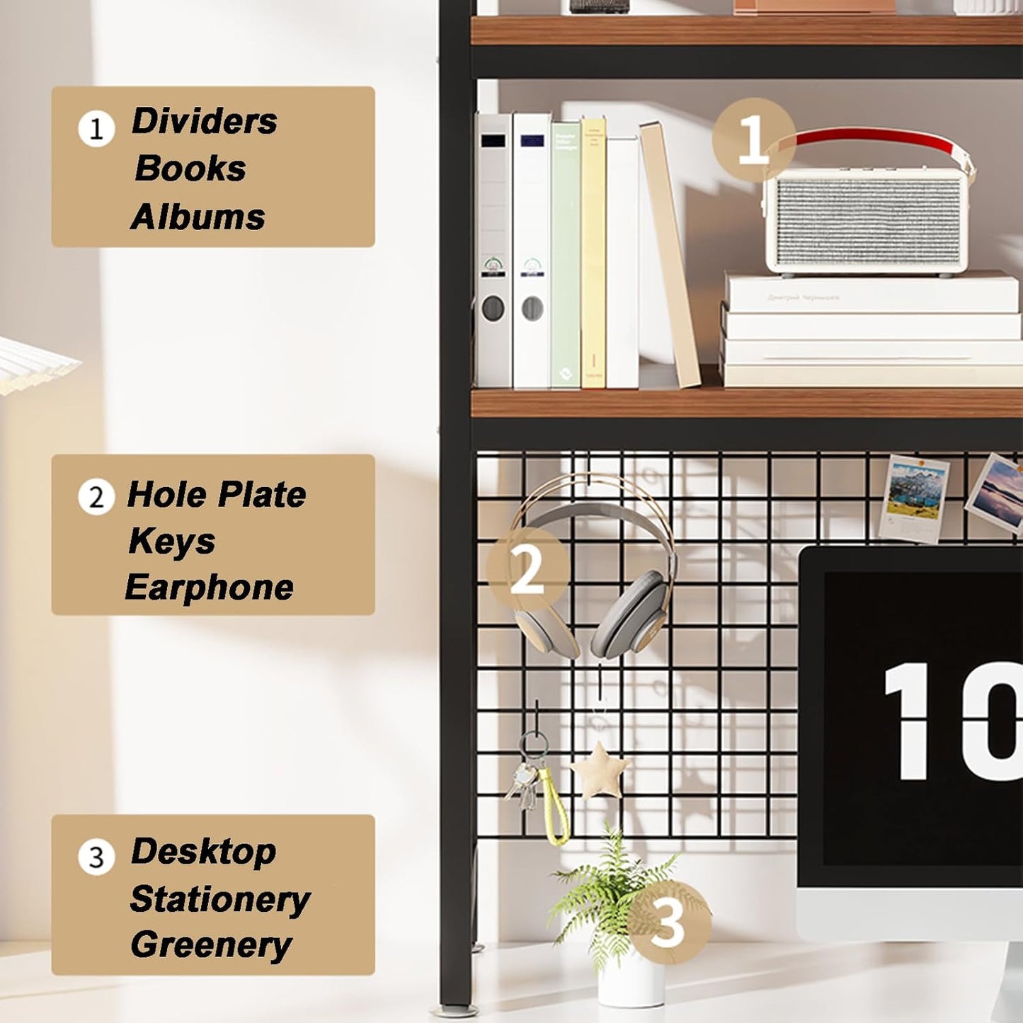 2-Tier Desktop Hutch Bookshelf Metal Desk Shelf Dorm Bookcase for Computer Desk Countertop Storage Organizer Display Rack for Office Home (Black, 37.4in)