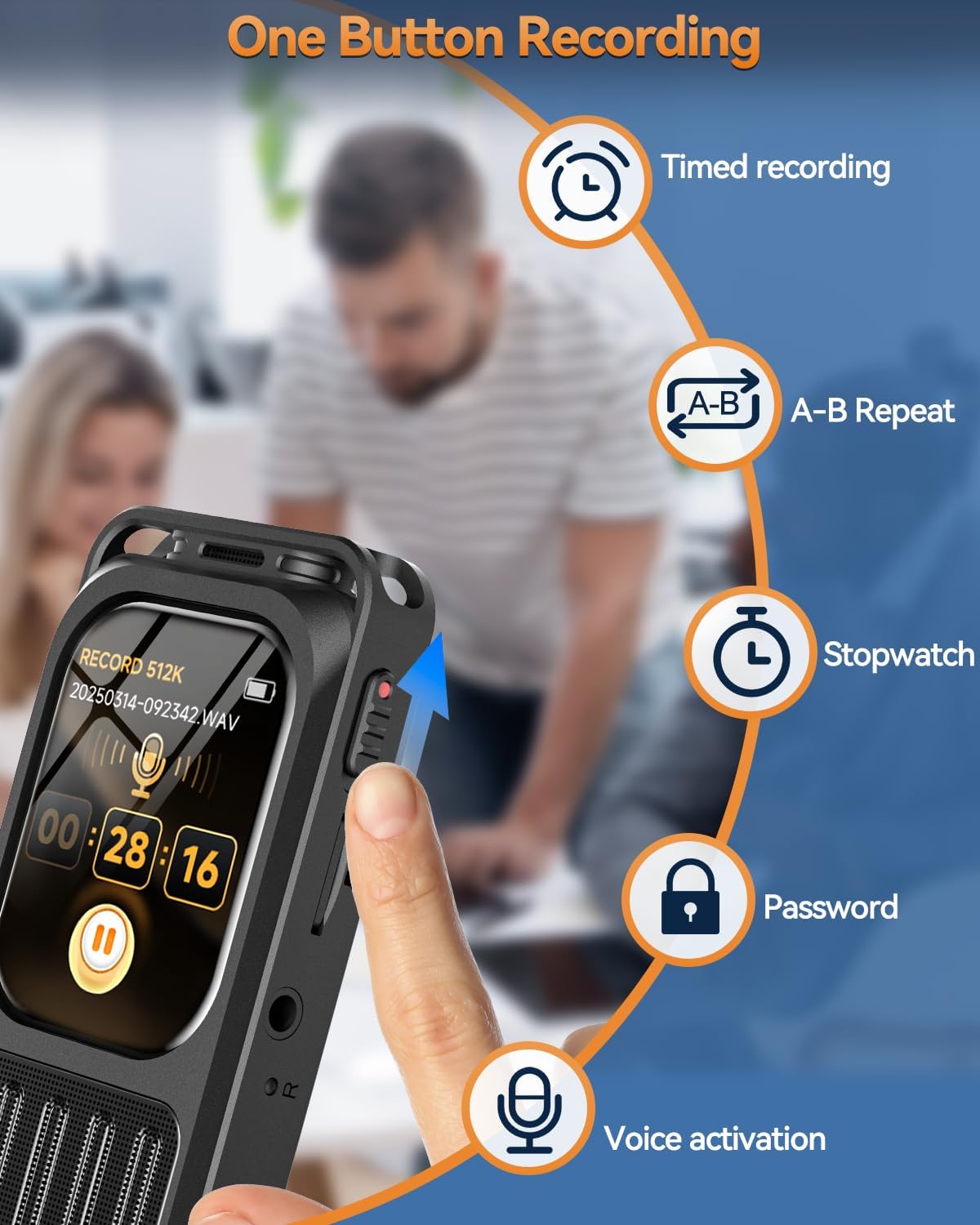 128GB Digital Voice Recorder with Bluetooth & 2" Touchscreen, 3072Kbps HD XIXITPY Voice Activated Recording with Password, Playback, A-B Repeat, MP3 for Lectures, Meetings, Interviews