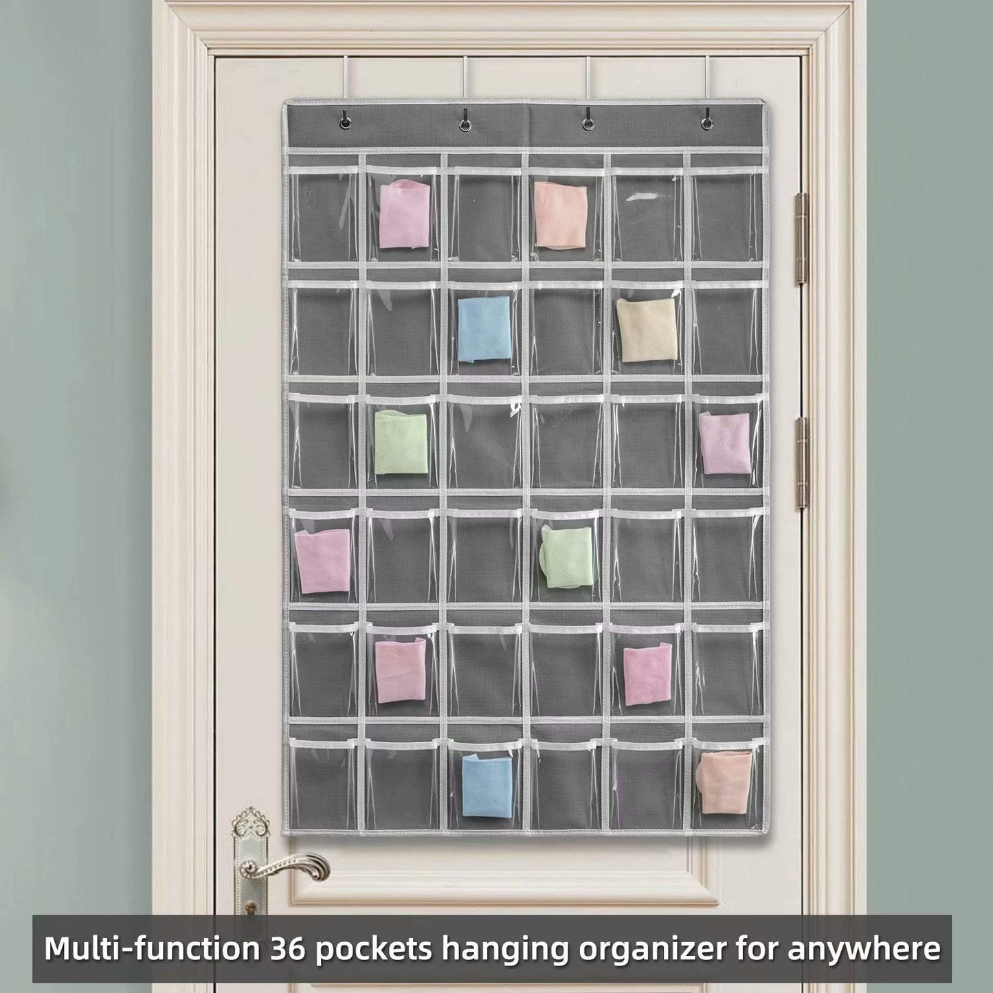 36 Clear Pockets Classroom Pocket Chart for Cell Phones and Calculator Holder, Pocket Chart for Classroom Phone Holder with Number Stickers and Hooks (Grey)