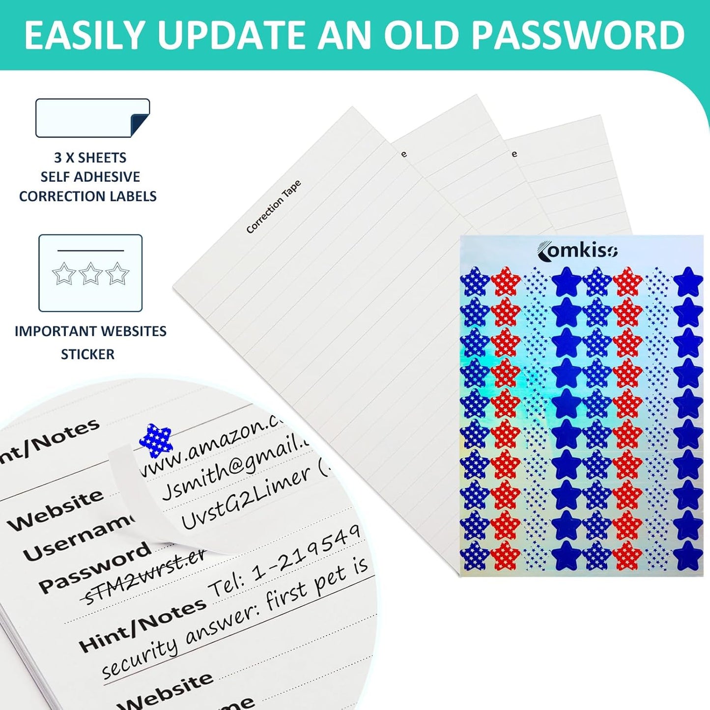 Password Book with Individual Alphabetical Tabs Laminated, Large Print Password Keeper Book for Seniors, A5 Hardcover Internet Password Log Book to Record Website Login Details - Aquamarine
