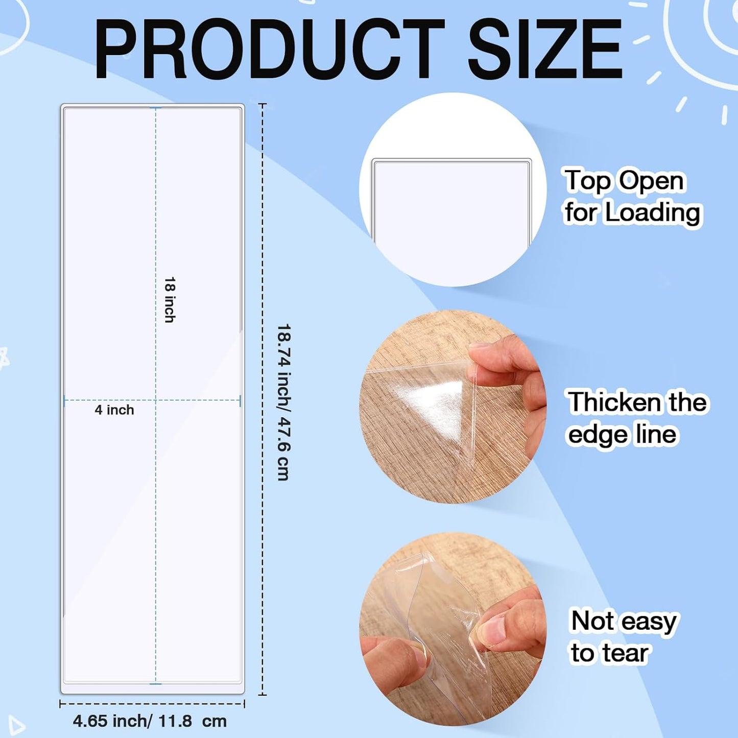 Chinco 50 Pack Clear Adhesive Pockets, Labels for Storage Bins, Plastic Self Adhesive Index Card Holder with Top Open for Organizing Bins Box Drawer(18 x 4 Inches)