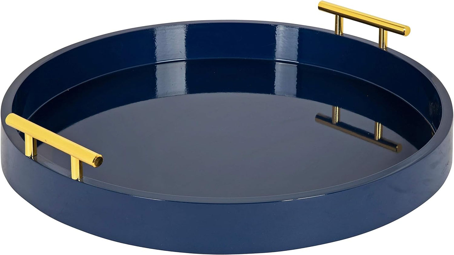 Kate and Laurel Lipton Modern Round Tray, 15.5" Diameter, Navy Blue and Gold, Decorative Accent Tray for Storage and Display