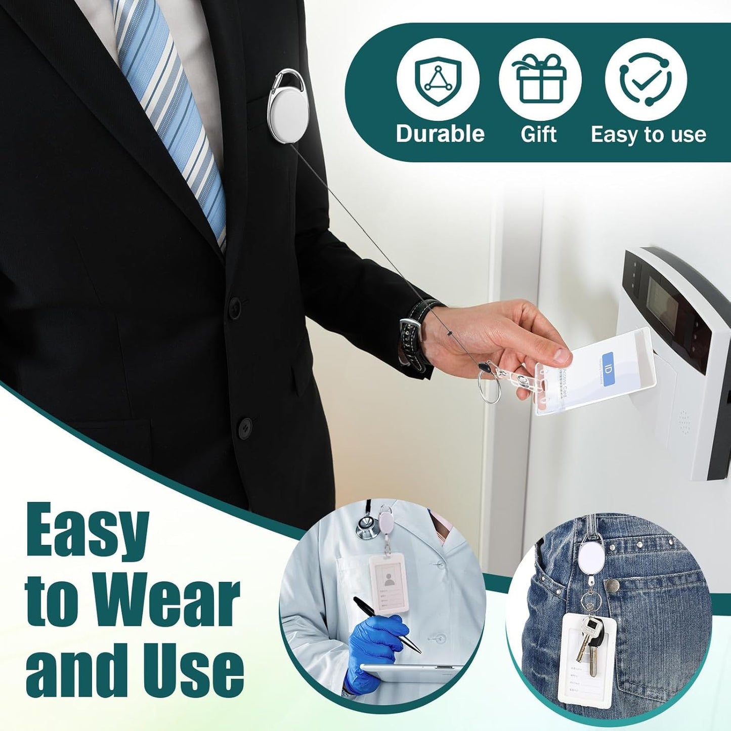 Honoson 30 Pcs Heavy Duty Retractable Badge Reels Batch ID Badge Holder Retractable Clip Bulk Key Holder with Ring for Office Worker Employee, Doctor Nurse Gifts (White)