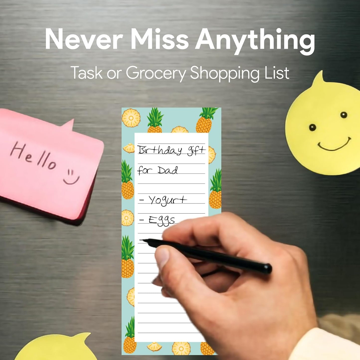 4 Large Magnetic Notepads – Big Notepads for Grocery List, Shopping List, To-Do List, Reminders -Strong Magnetic Back- Memo Pads with Realistic Fruit Designs | 60 Sheets per Pad 9 x 3.5 inch (4 Pack)