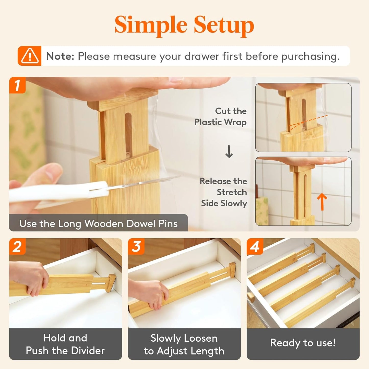 Lifewit 8 Pack Drawer Dividers Bamboo 2.4" High, 12-17" Adjustable Drawer Organizers for Clothes, Wooden Dresser Separators in Bedroom/Bathroom/Kitchen/Fridge/Office Organization and Storage